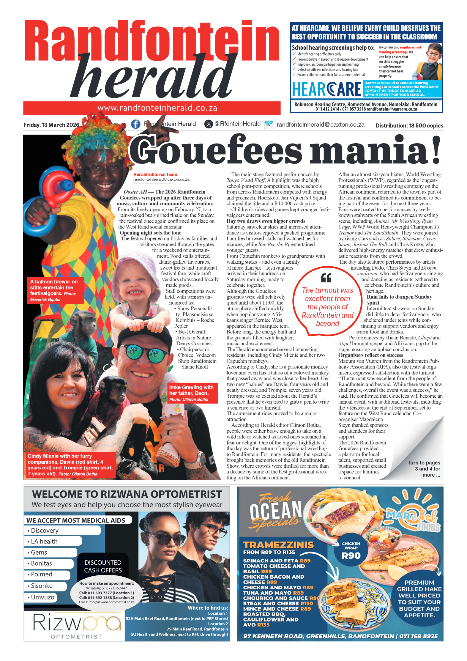 Randfontein Herald 13 March 2026 page 1