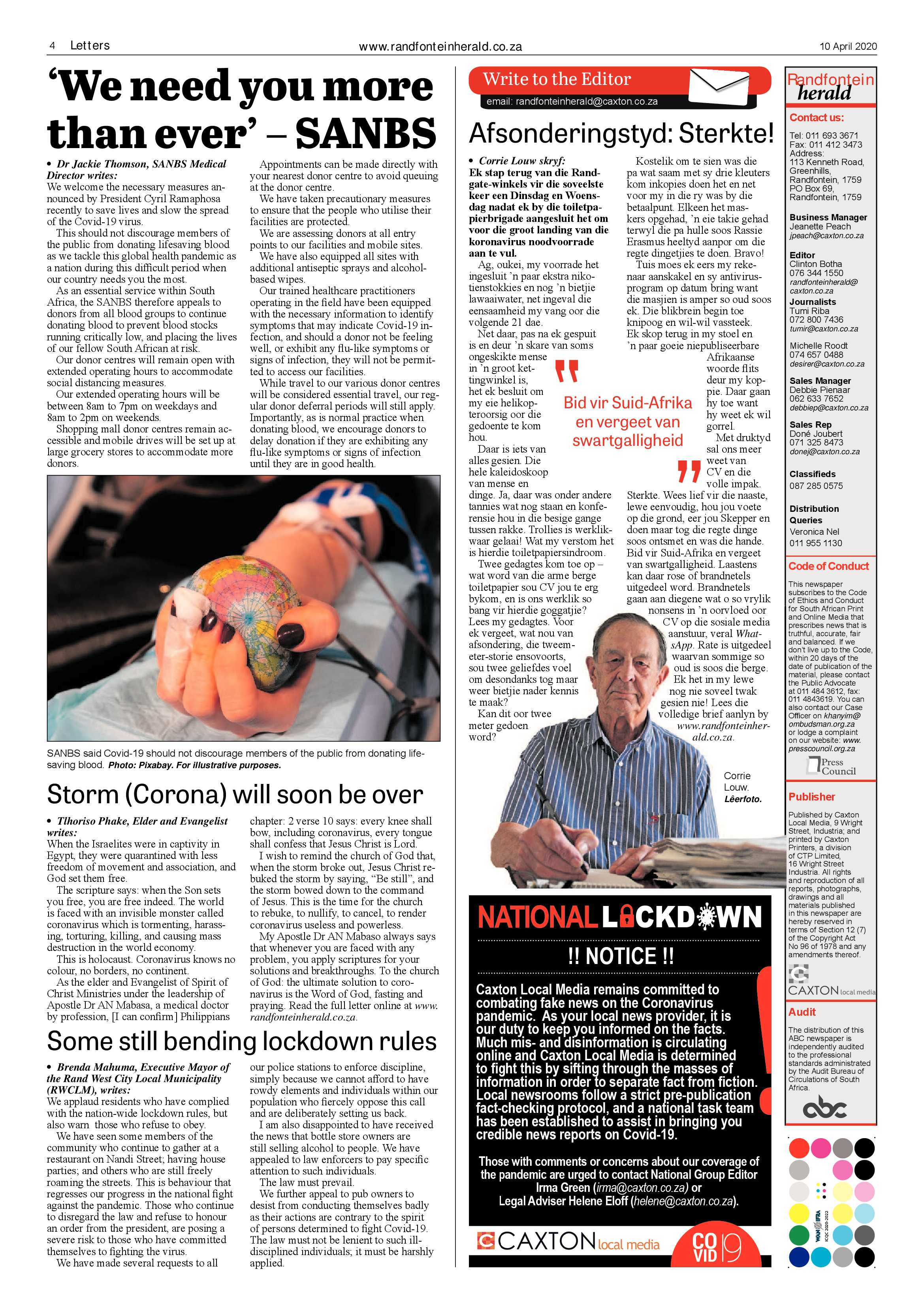 Randfontein Herald 10 April 2020 page 4