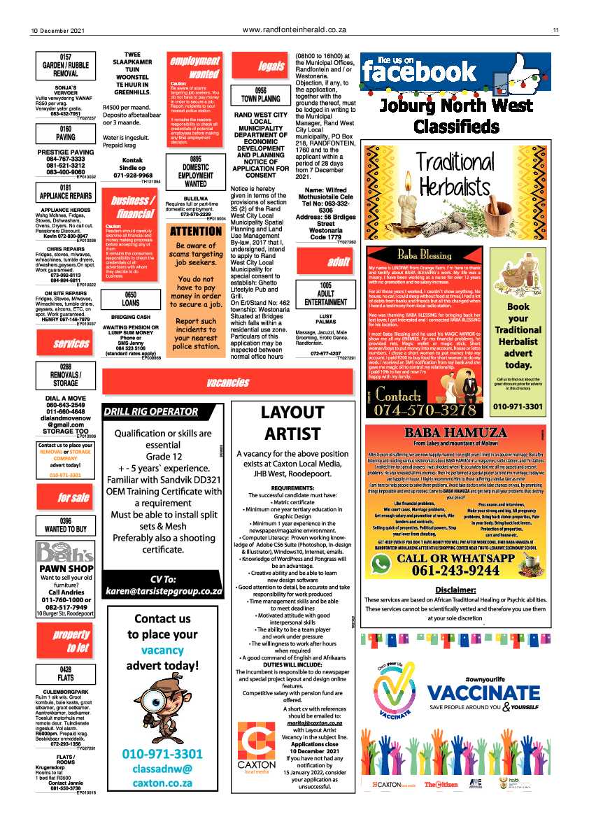 Randfontein Herald 10 December 2021 page 13