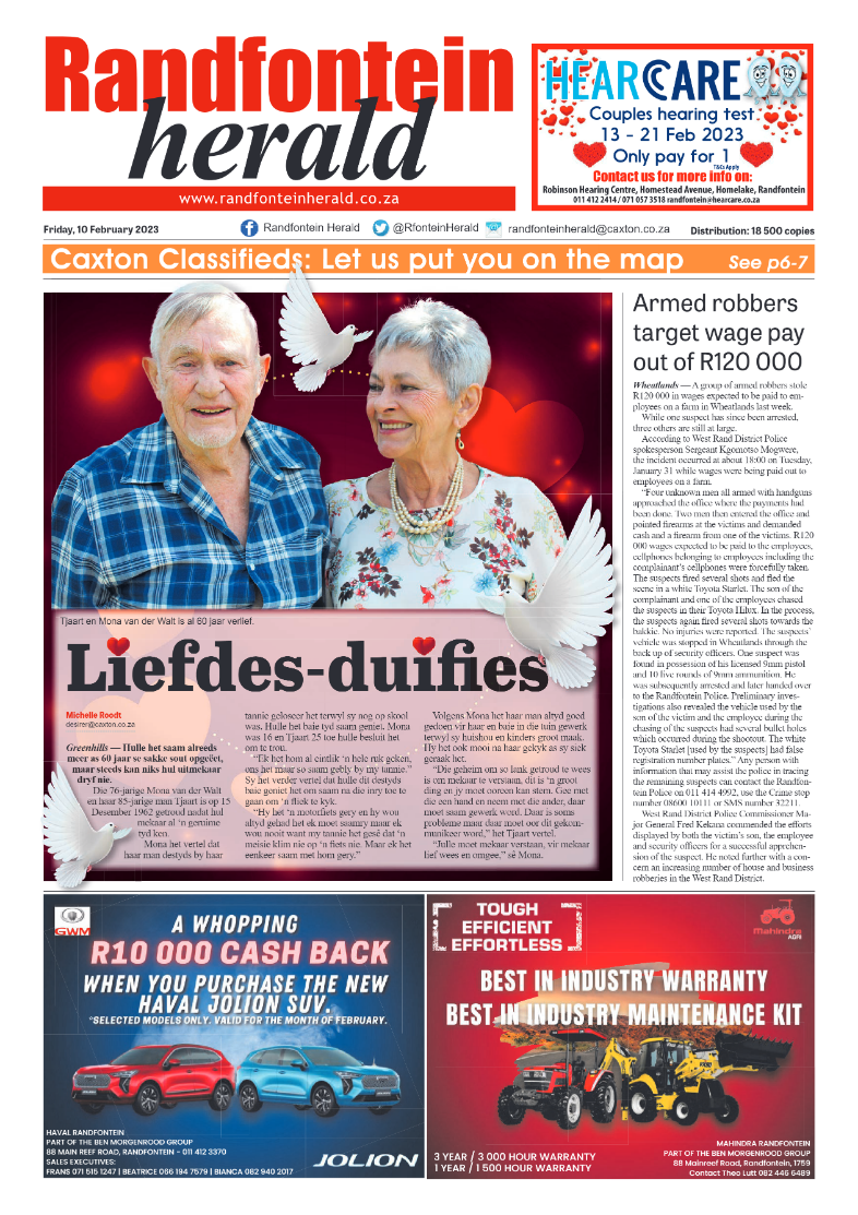 Randfontein Herald 10 February 2023 page 1