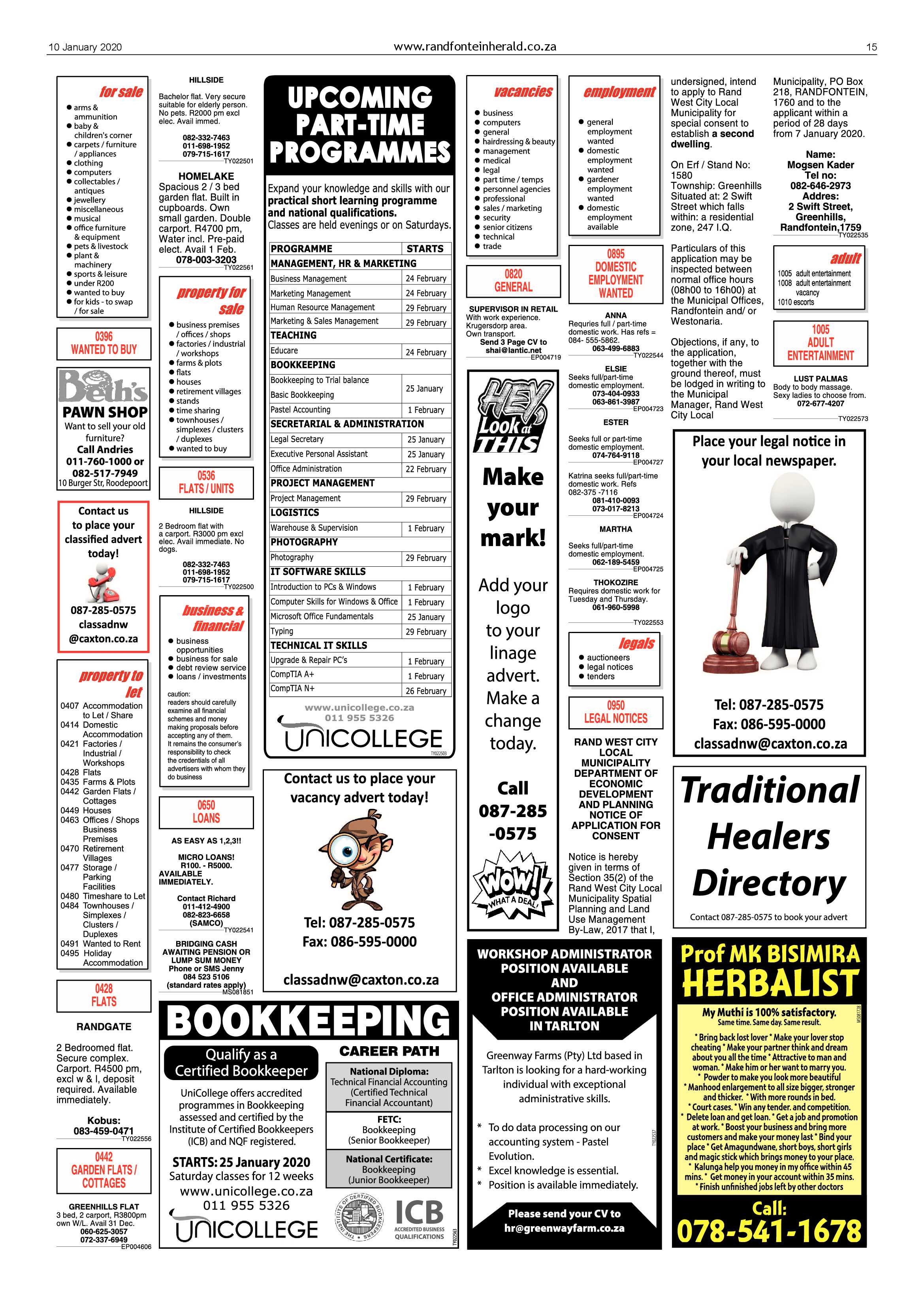 Randfontein Herald 10 January 2020 page 15