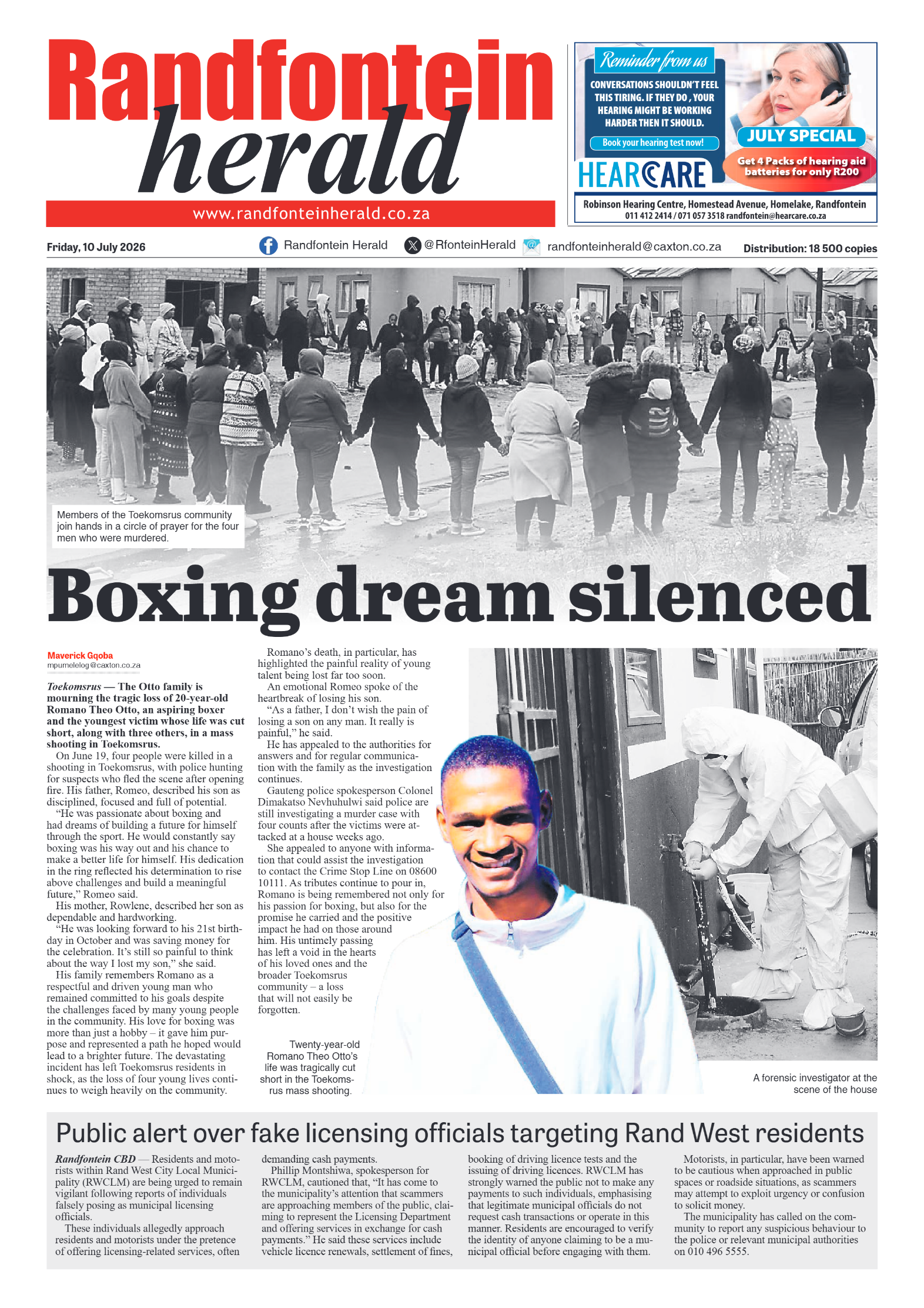 Randfontein Herald 10 July 2026 page 1
