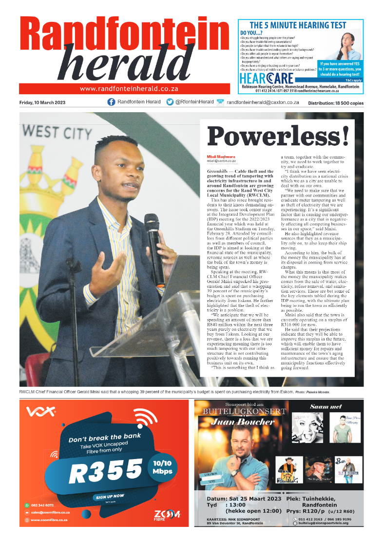Randfontein Herald 10 March 2023 page 1