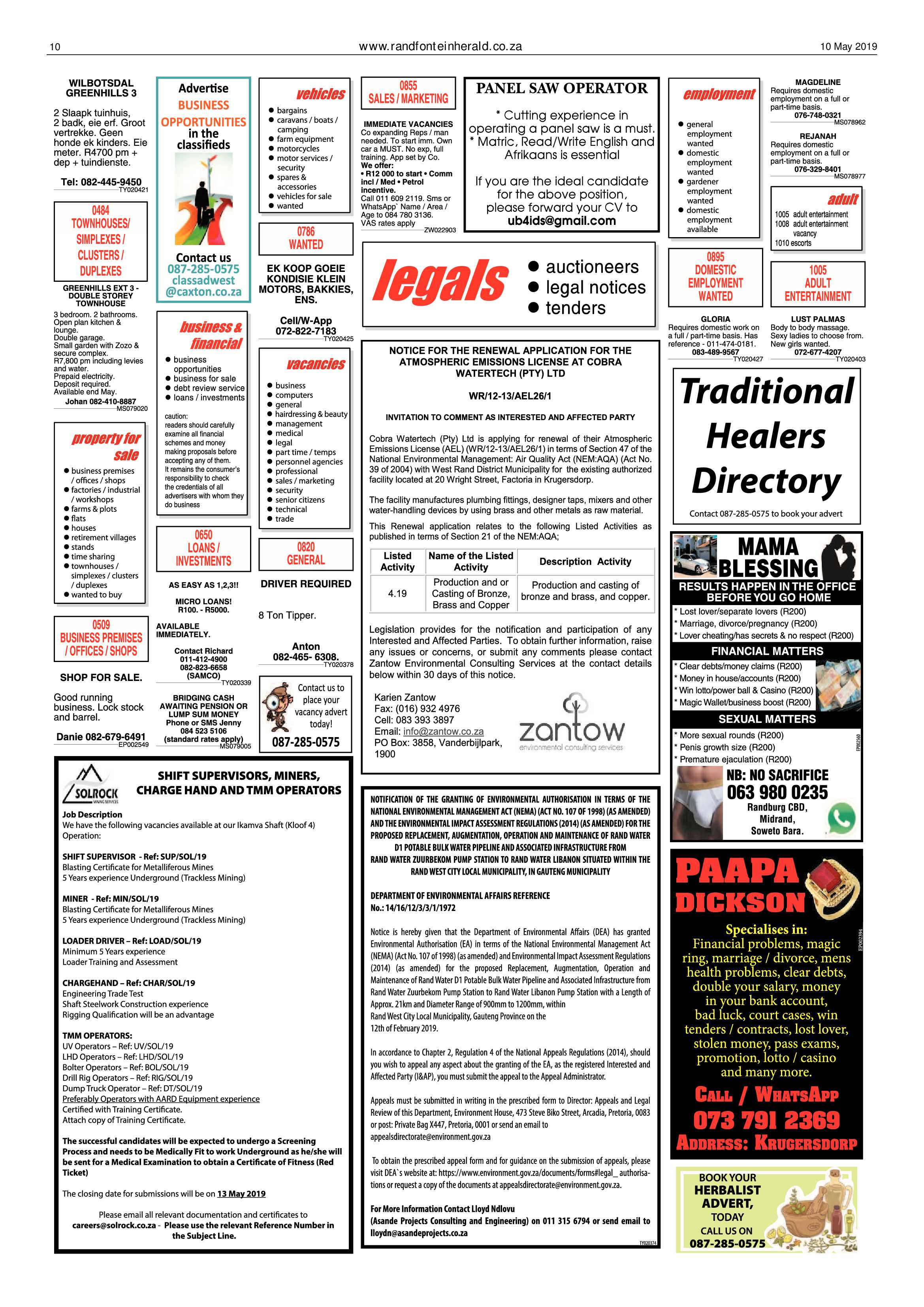 Randfontein Herald 10 May 2019 page 10
