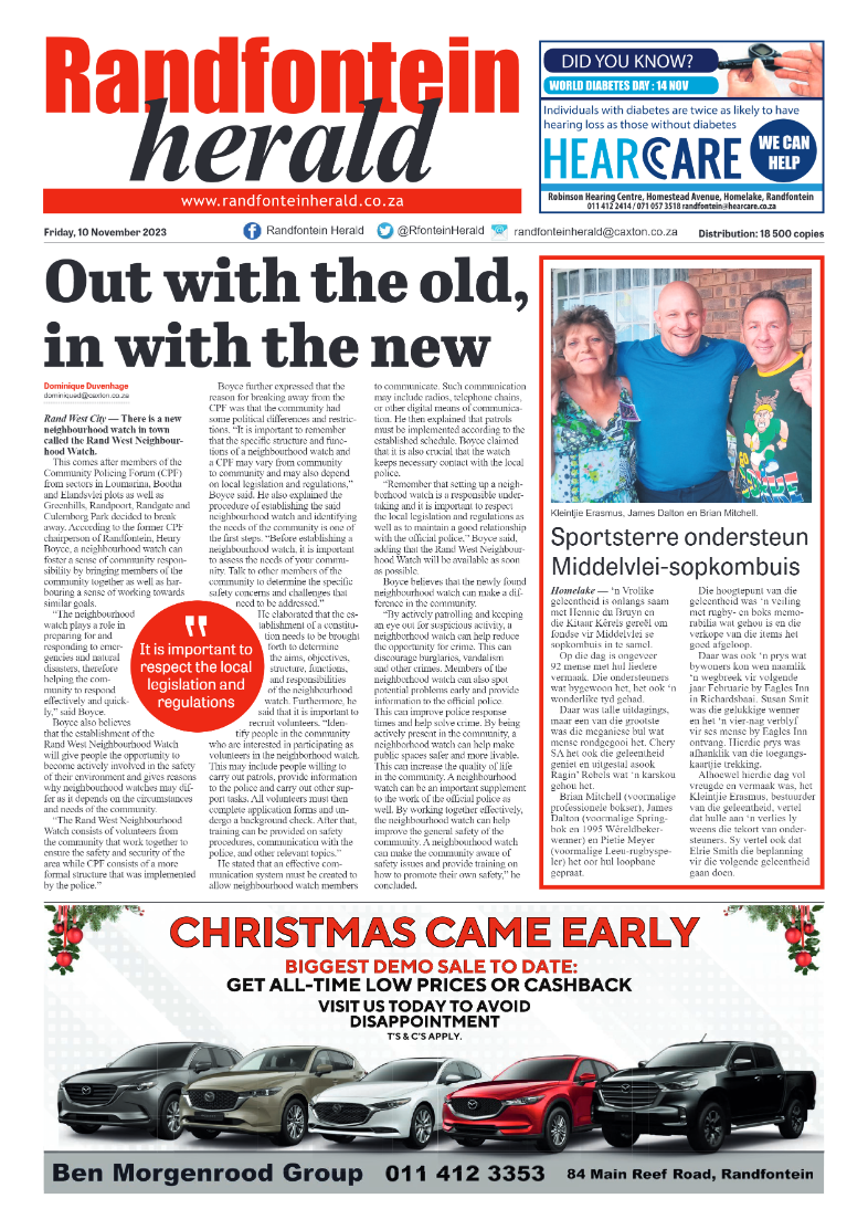 Randfontein Herald 10 November 2023 page 1
