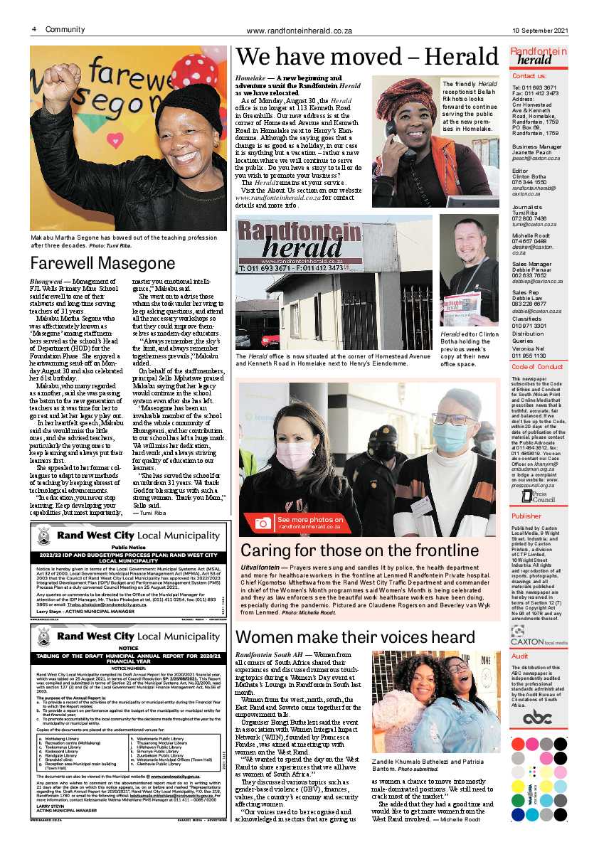 Randfontein Herald 10 September 2021 page 4