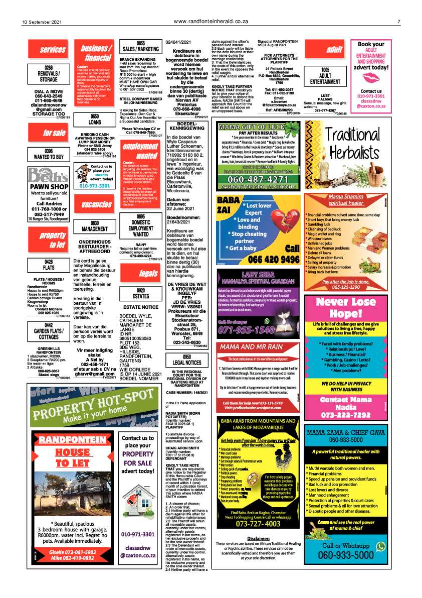 Randfontein Herald 10 September 2021 page 7