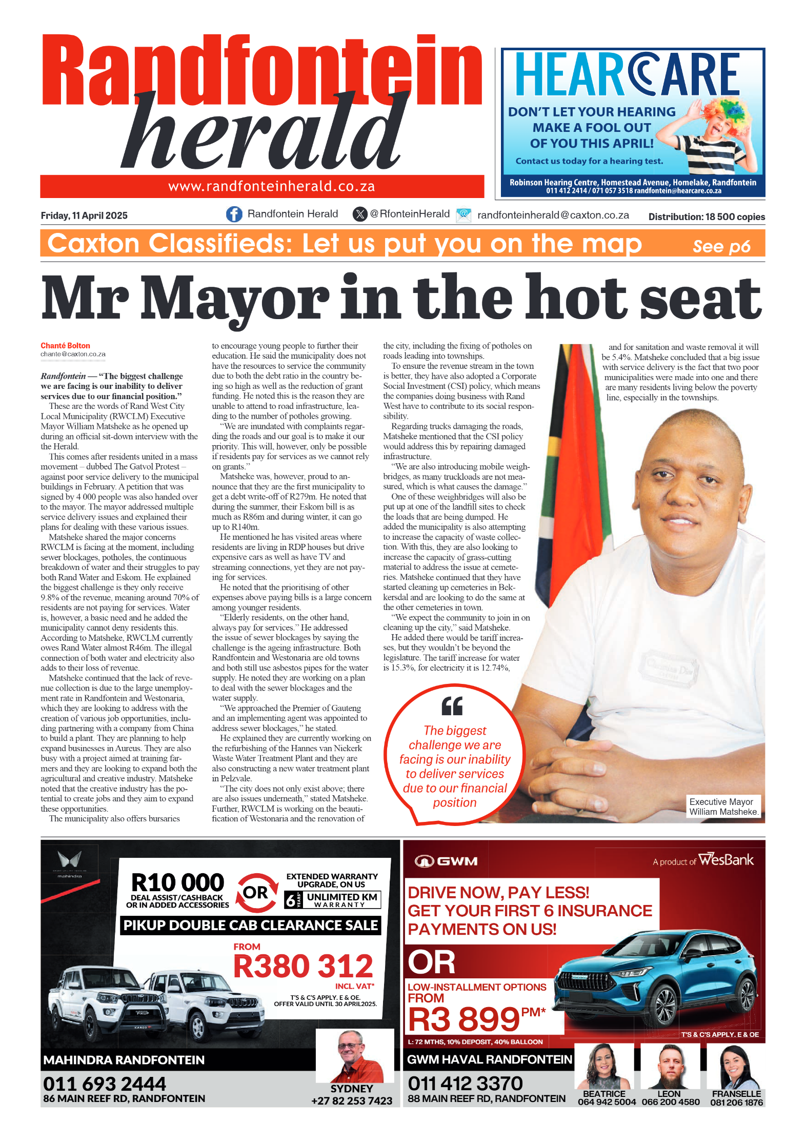 Randfontein Herald 11 April 2025 page 1