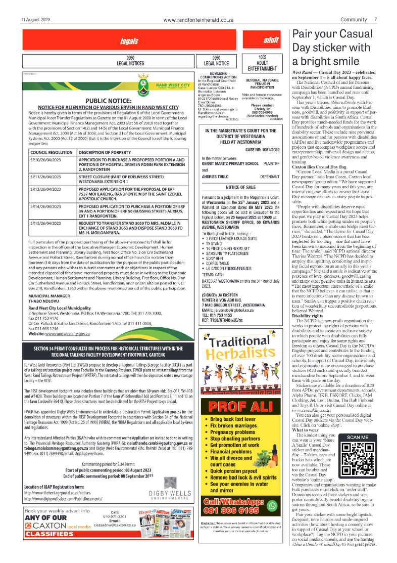 Randfontein Herald 11 August 2023 page 7