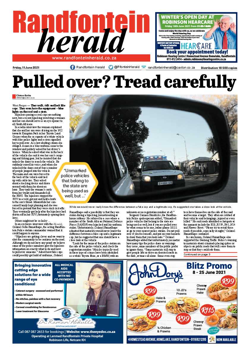 Randfontein Herald 11 June 2021 page 1
