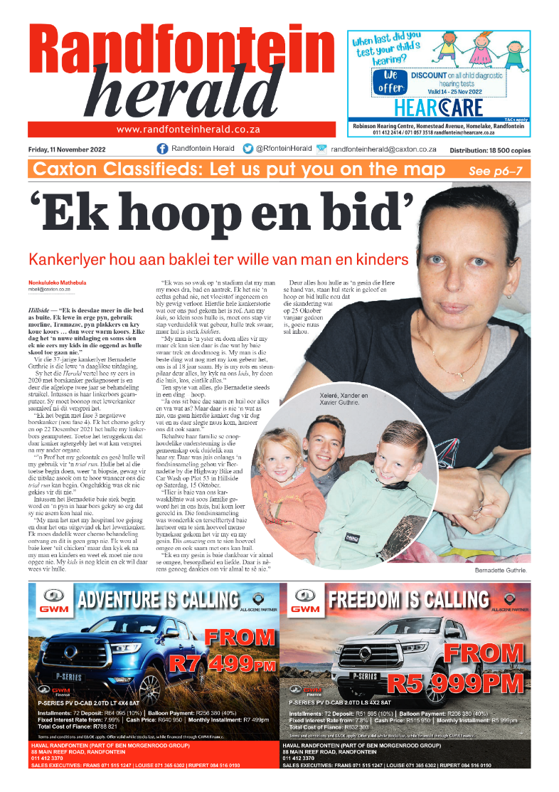 Randfontein Herald 11 November 2022 page 1