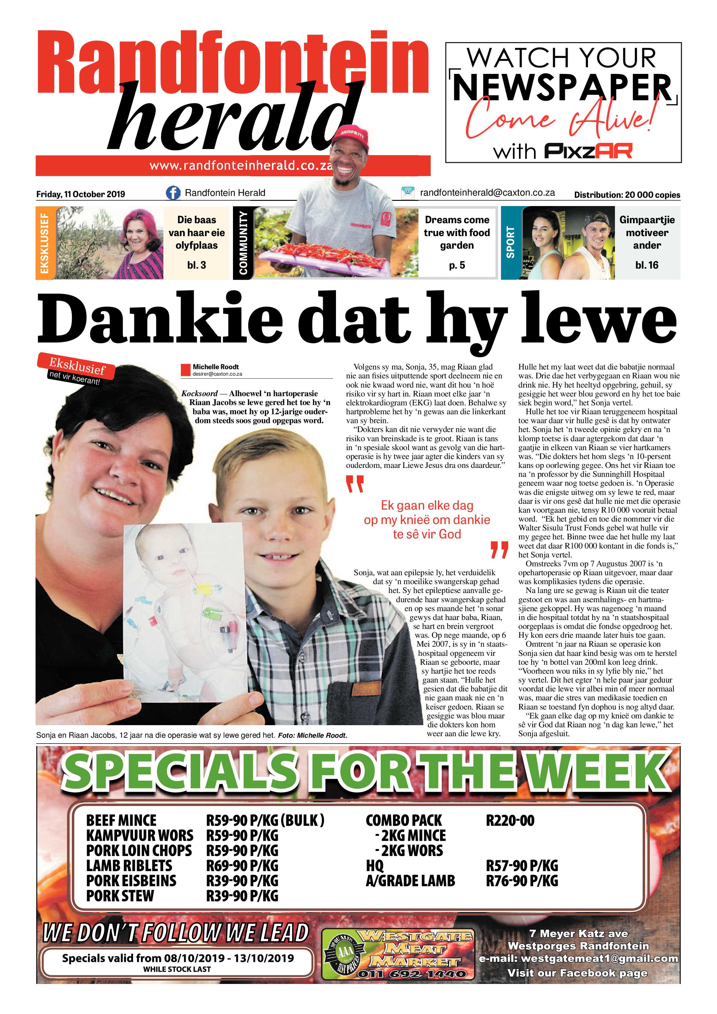 Randfontein Herald 11 October 2019 page 1