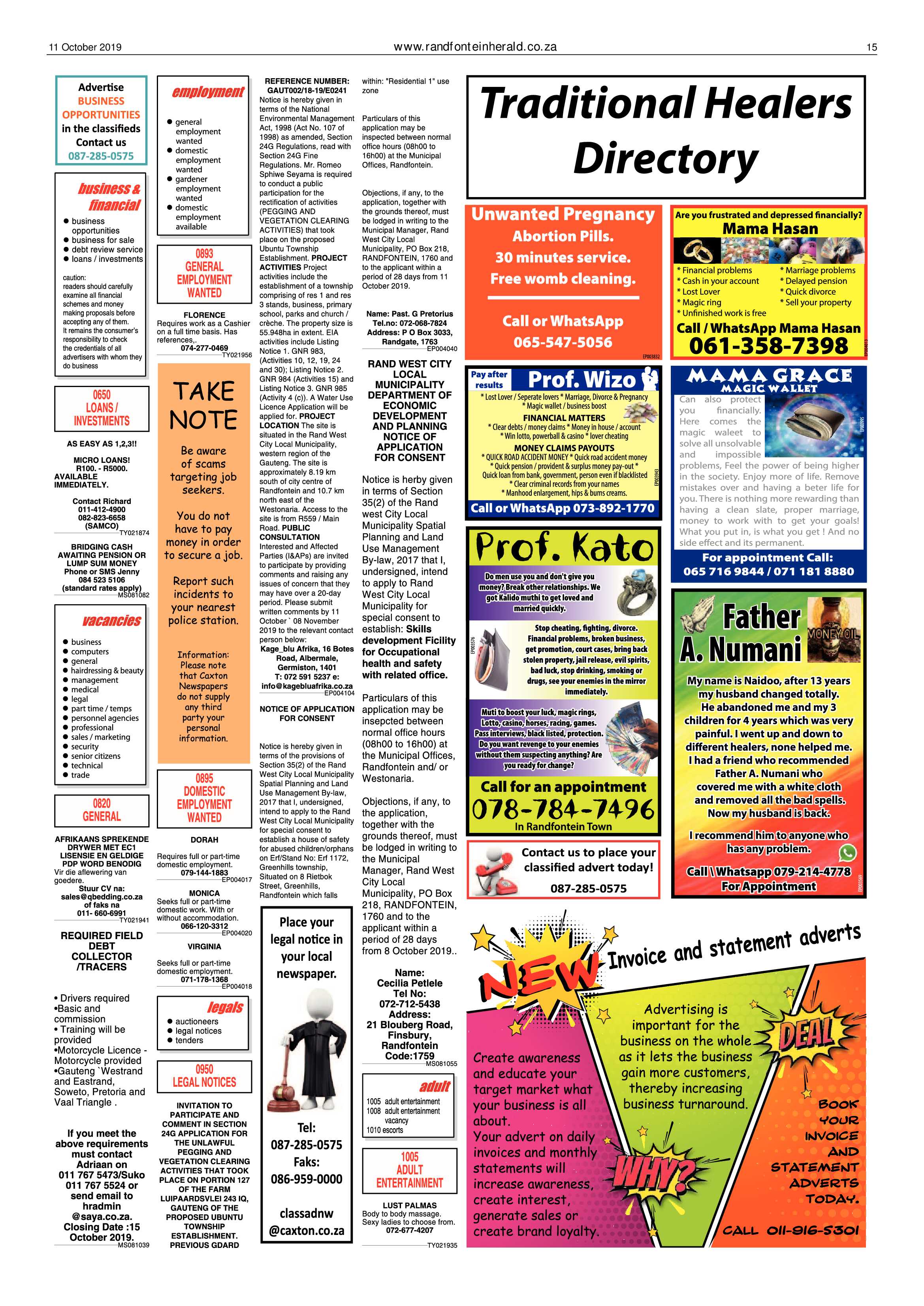 Randfontein Herald 11 October 2019 page 15