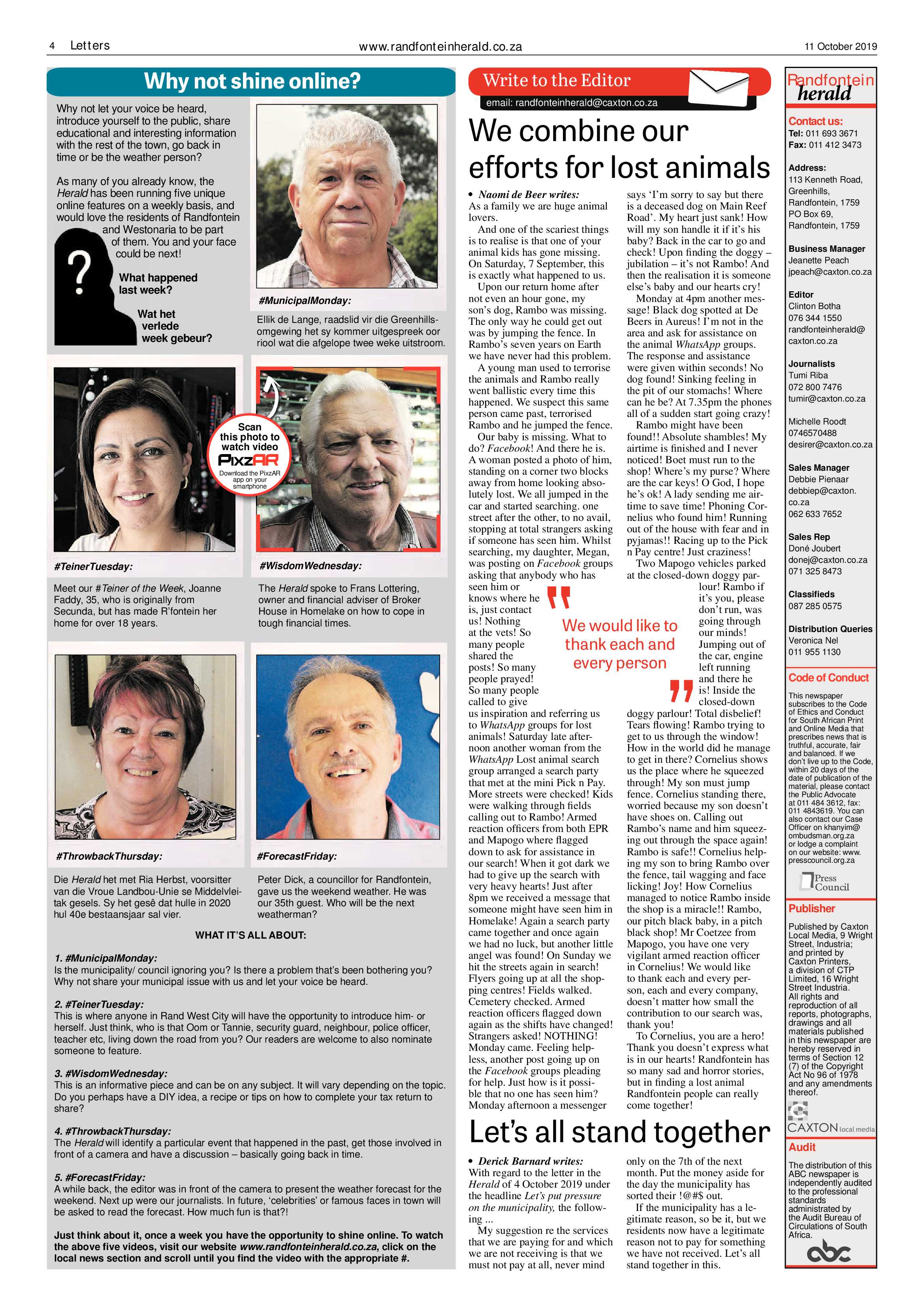 Randfontein Herald 11 October 2019 page 4