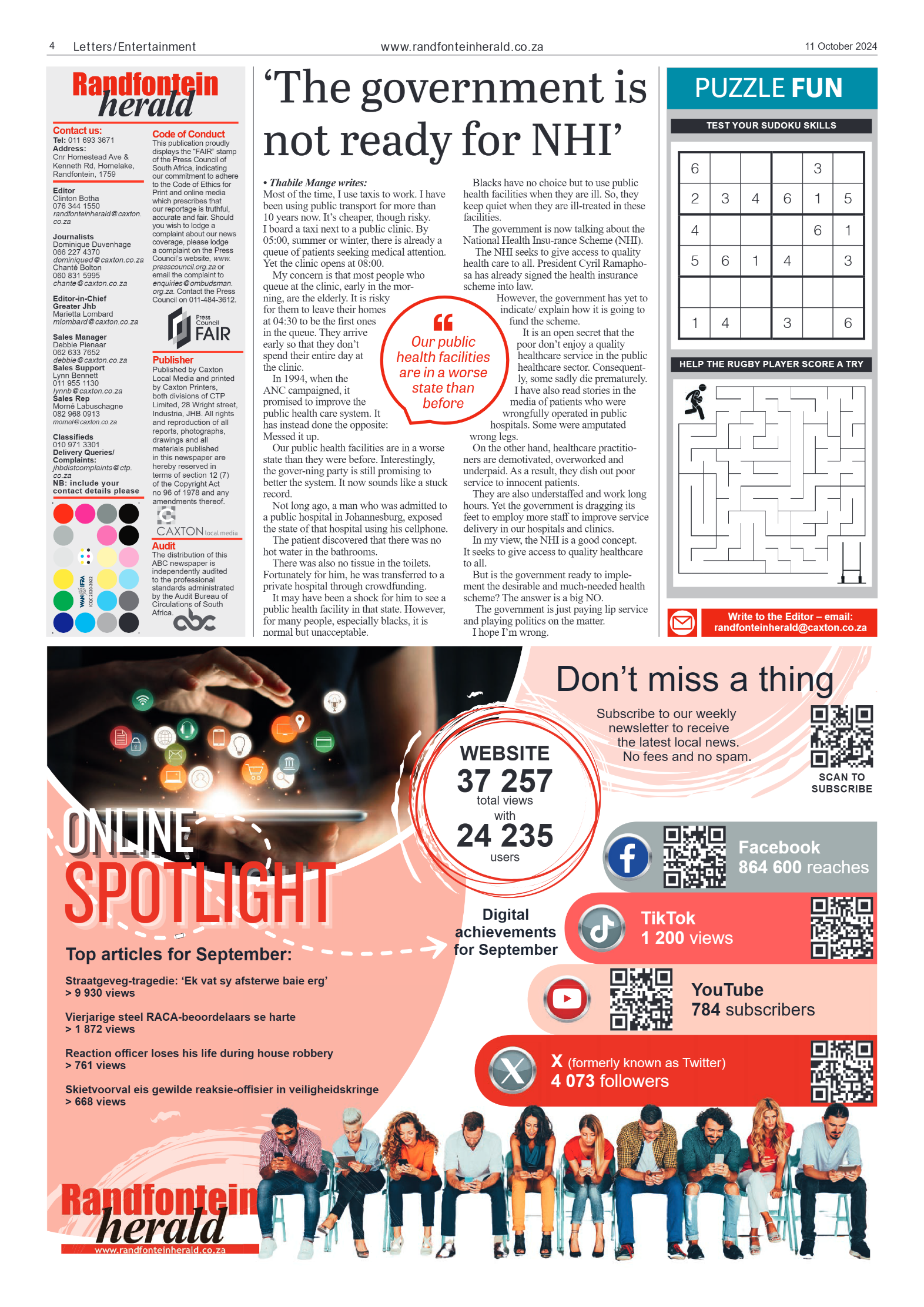 Randfontein Herald 11 October 2024 page 4