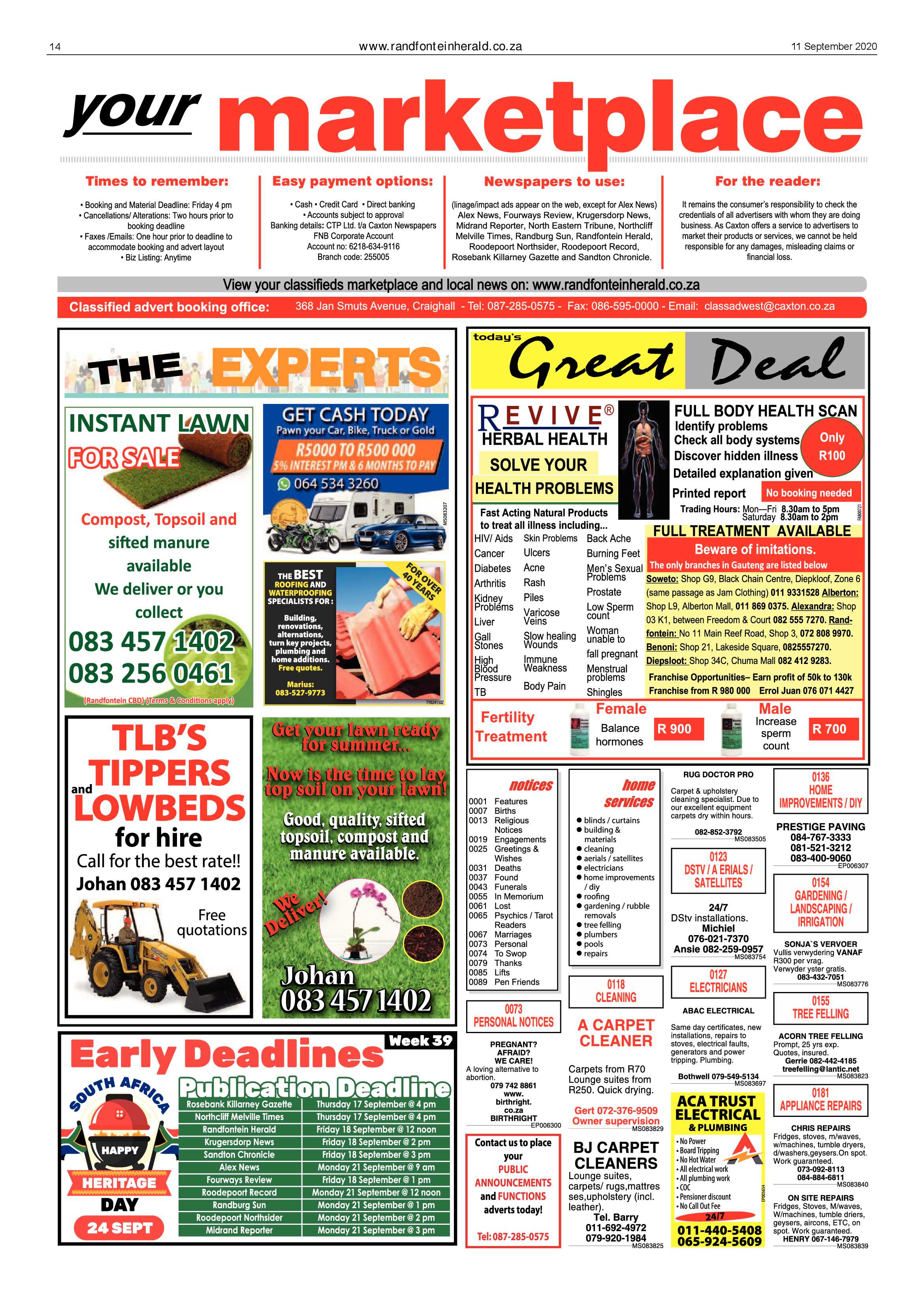 Randfontein Herald 11 September 2020 page 14