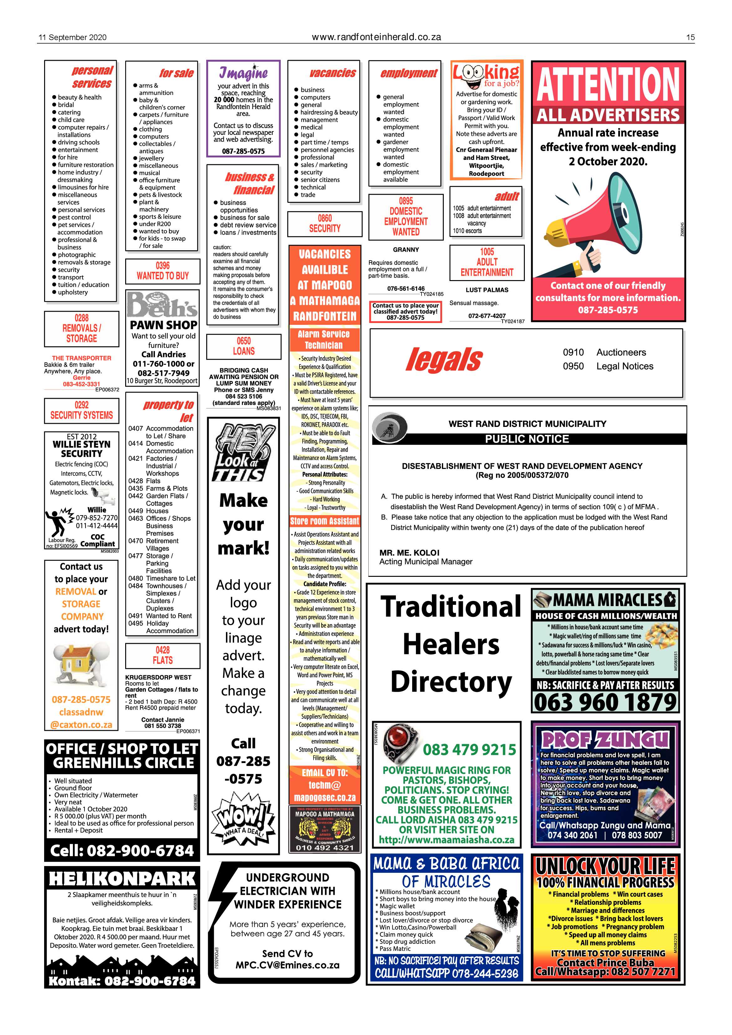 Randfontein Herald 11 September 2020 page 15