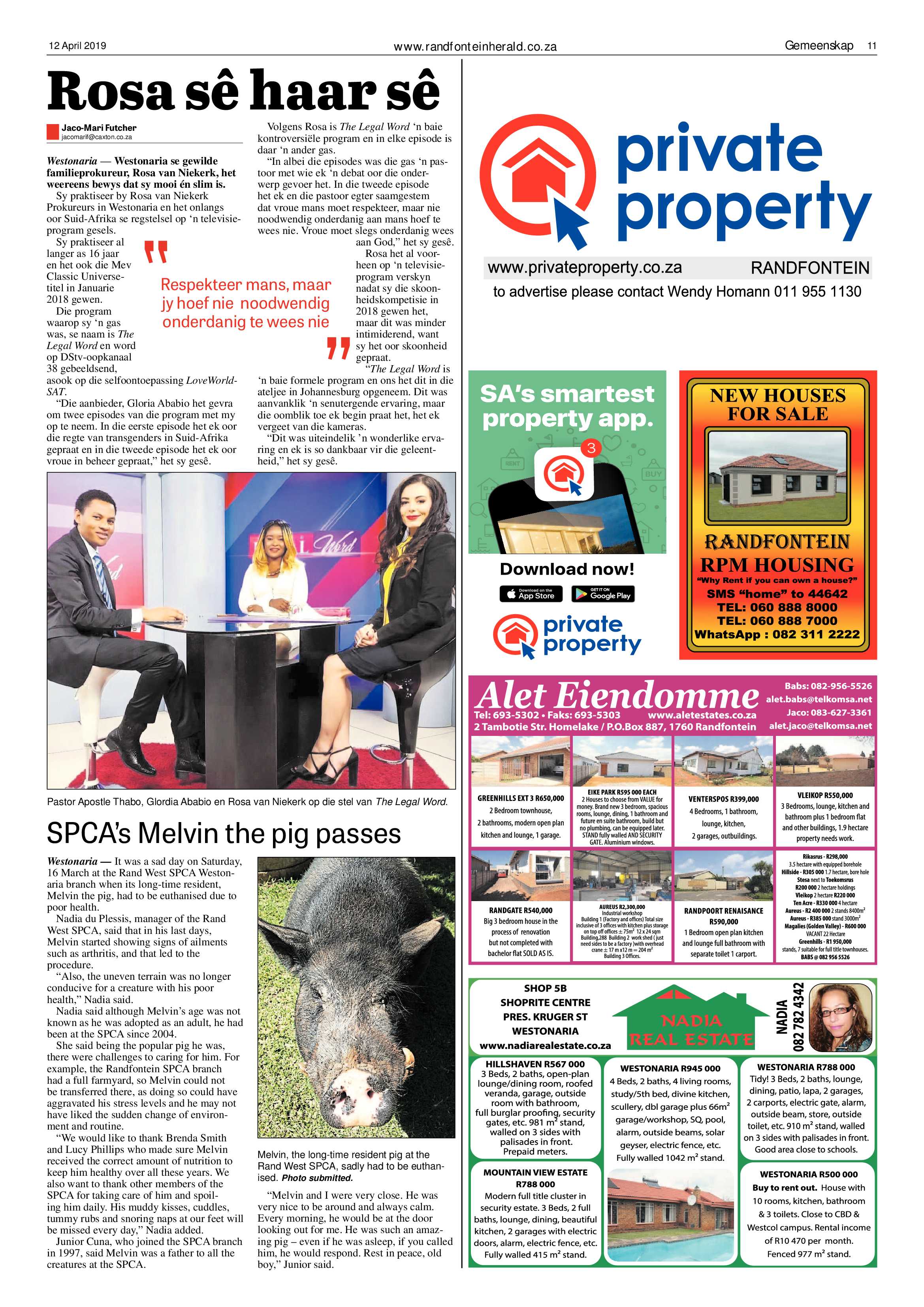 Randfontein Herald 12 April 2019 page 11