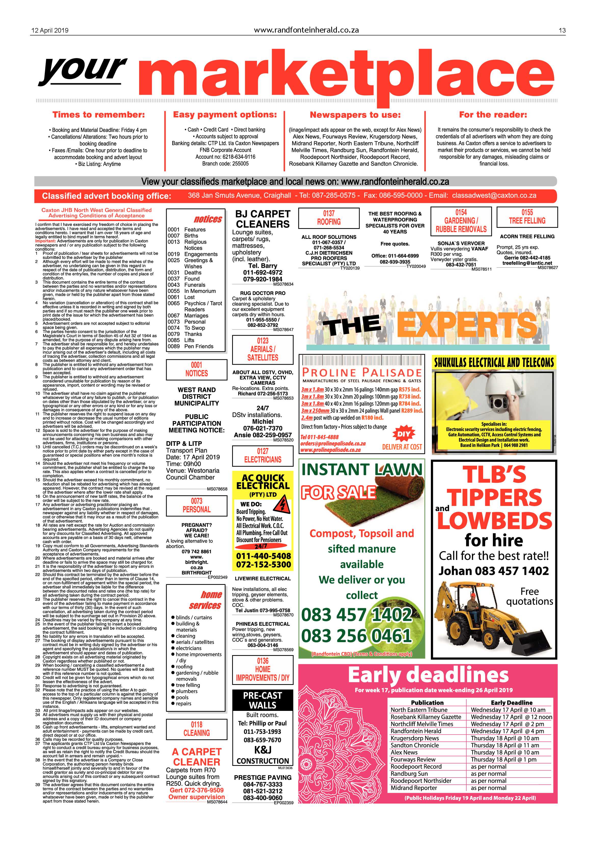Randfontein Herald 12 April 2019 page 13