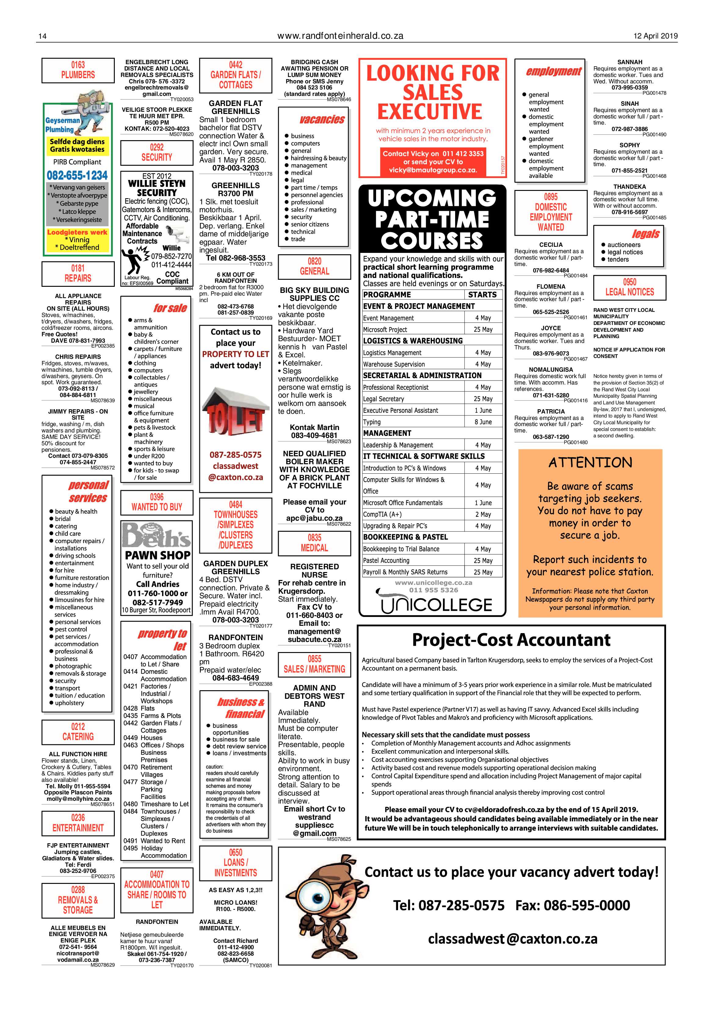 Randfontein Herald 12 April 2019 page 14