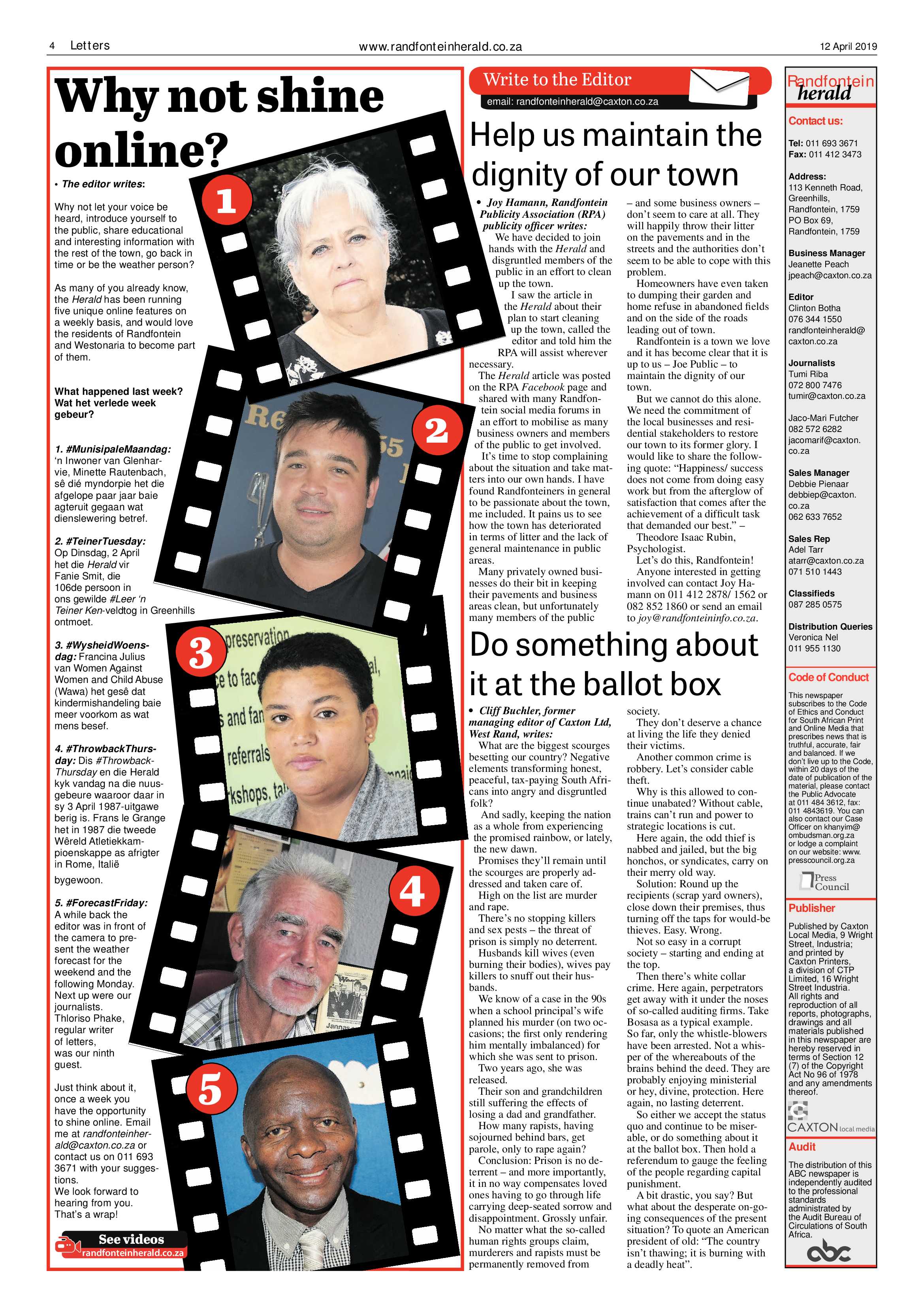 Randfontein Herald 12 April 2019 page 4