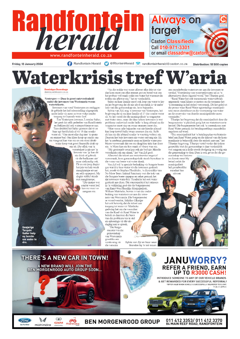 Randfontein Herald 12 January 2024 page 1
