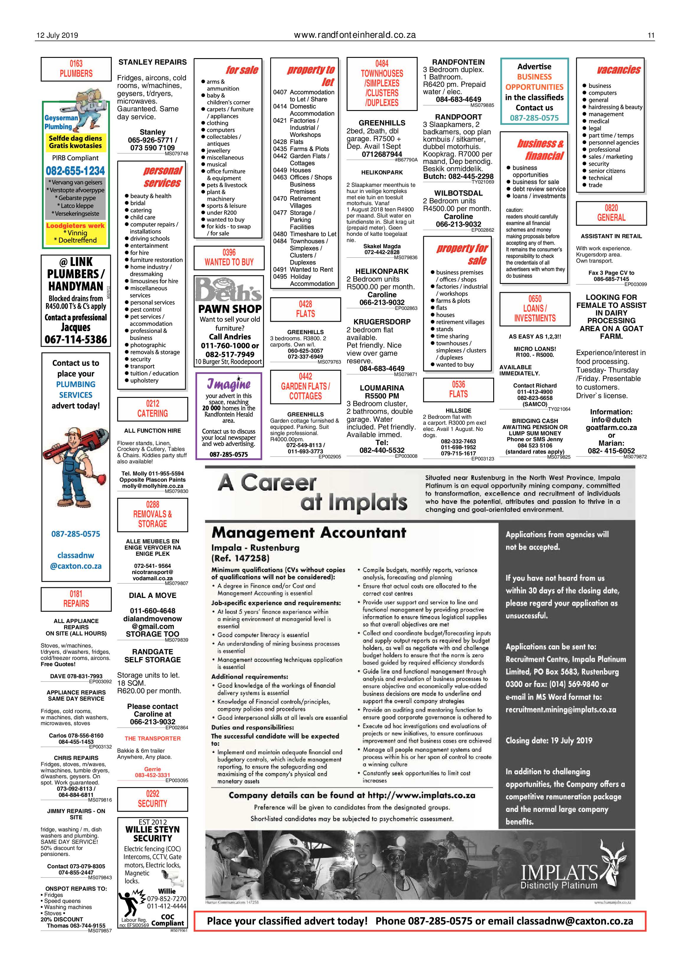 Randfontein Herald 12 July 2019 page 11