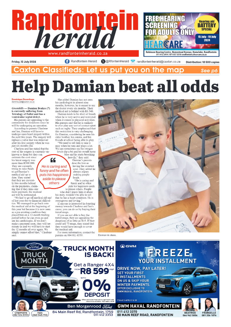 Randfontein Herald 12 July 2024 page 1