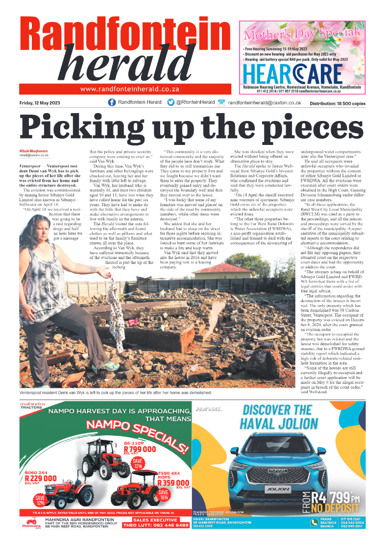 Randfontein Herald 12 May 2023 page 1