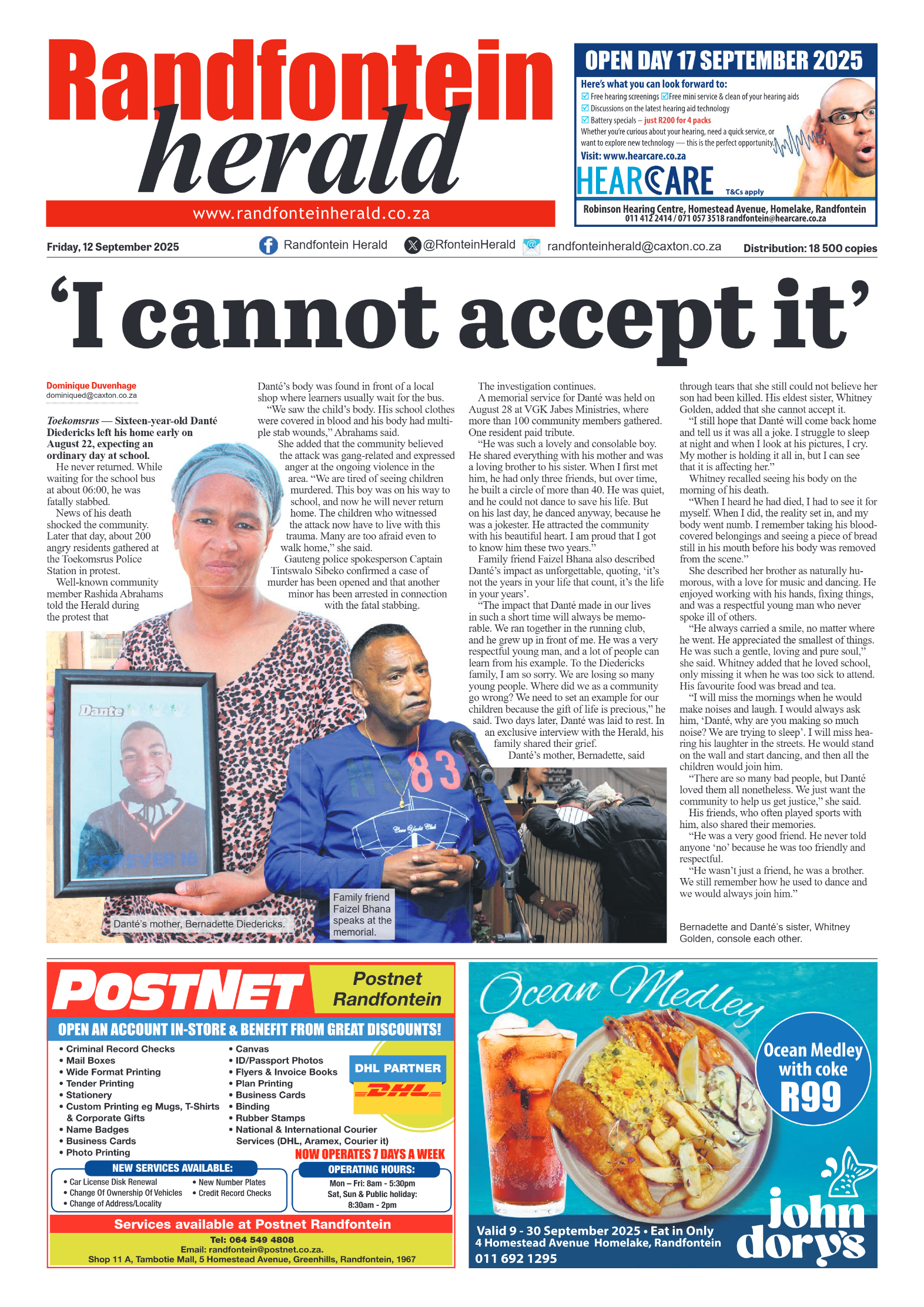 Randfontein Herald 12 September 2025 page 1