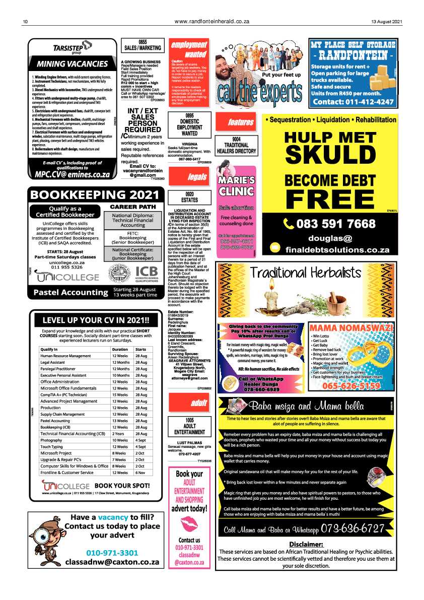 Randfontein Herald 13 August 2021 page 10