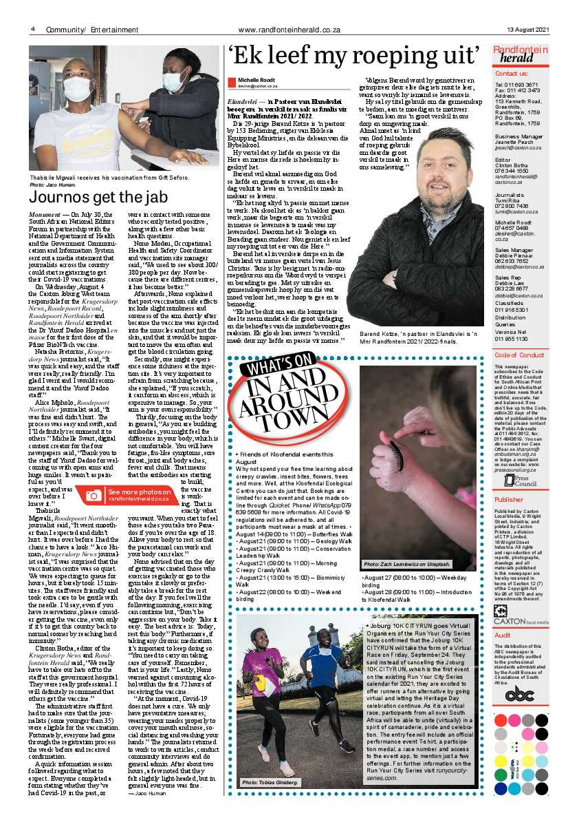 Randfontein Herald 13 August 2021 page 4