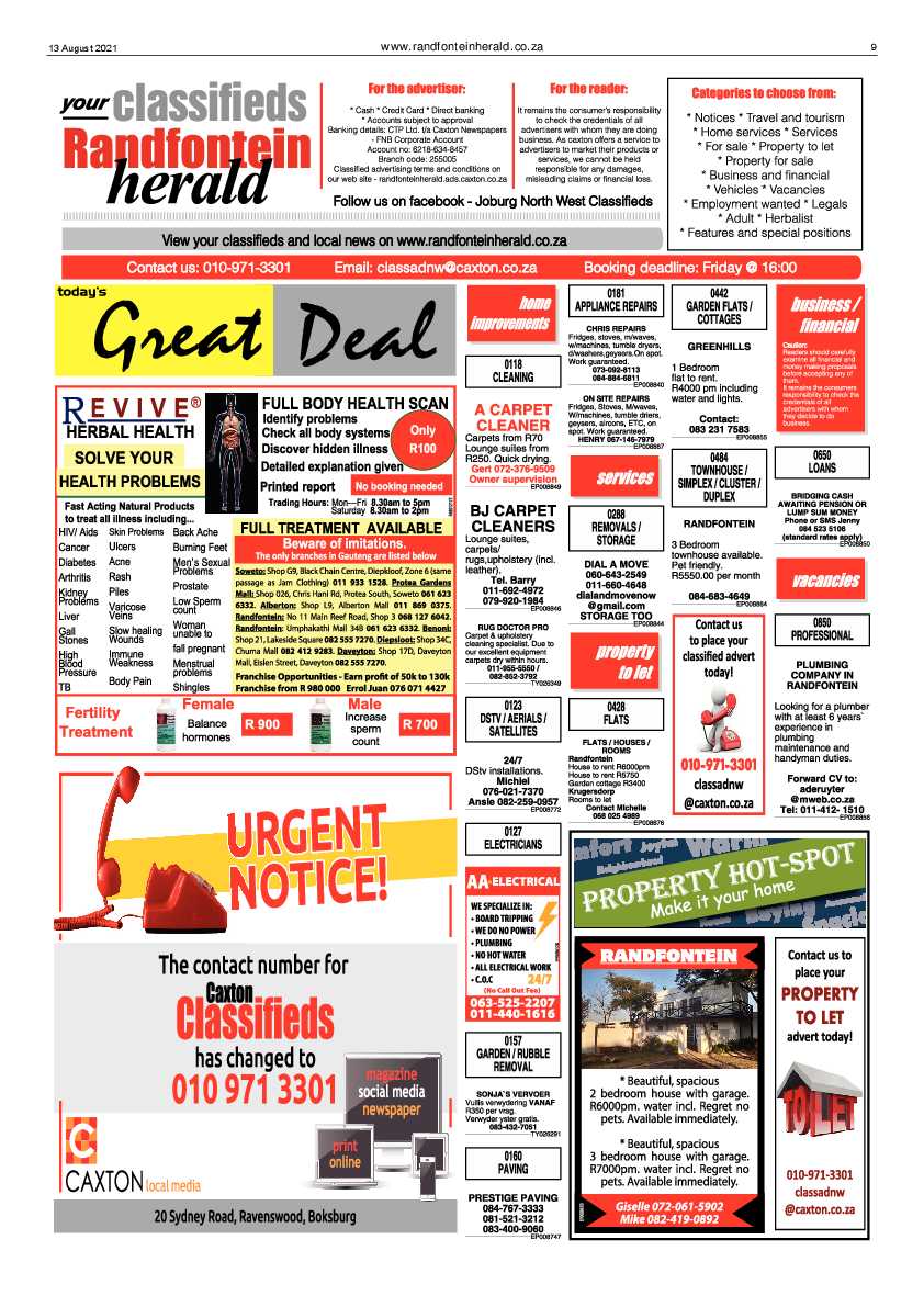 Randfontein Herald 13 August 2021 page 9