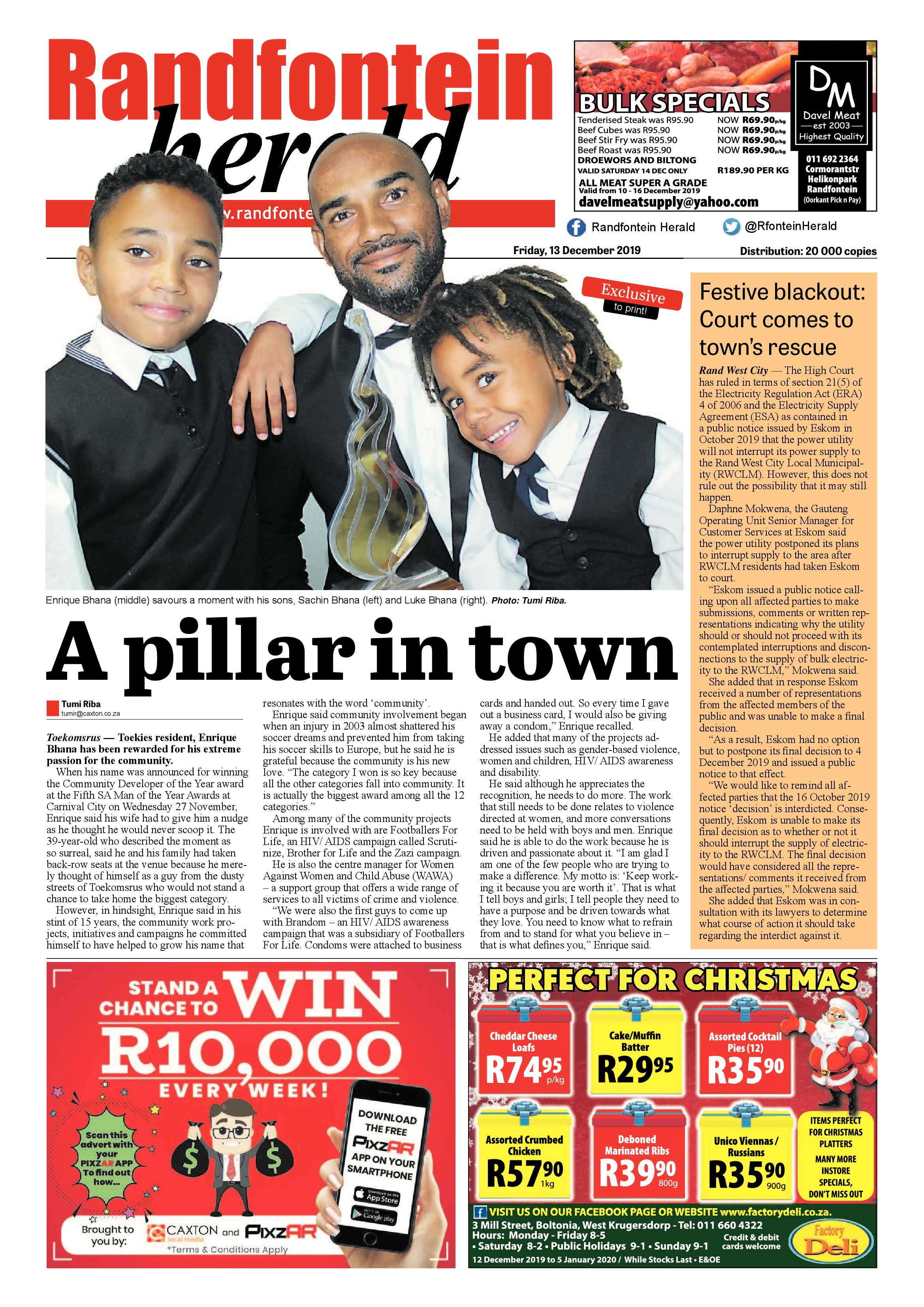 Randfontein Herald 13 December 2019 page 1
