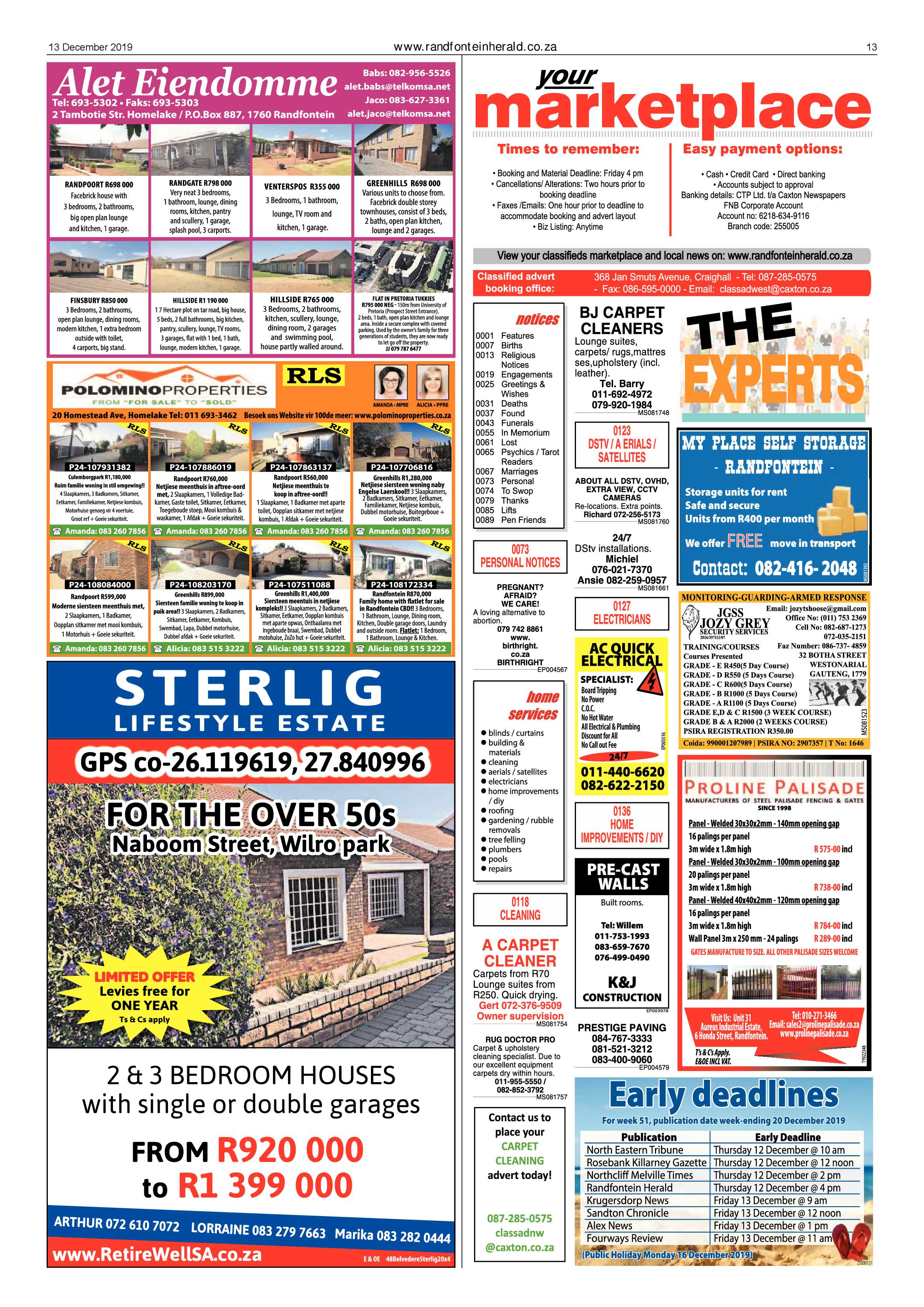 Randfontein Herald 13 December 2019 page 13