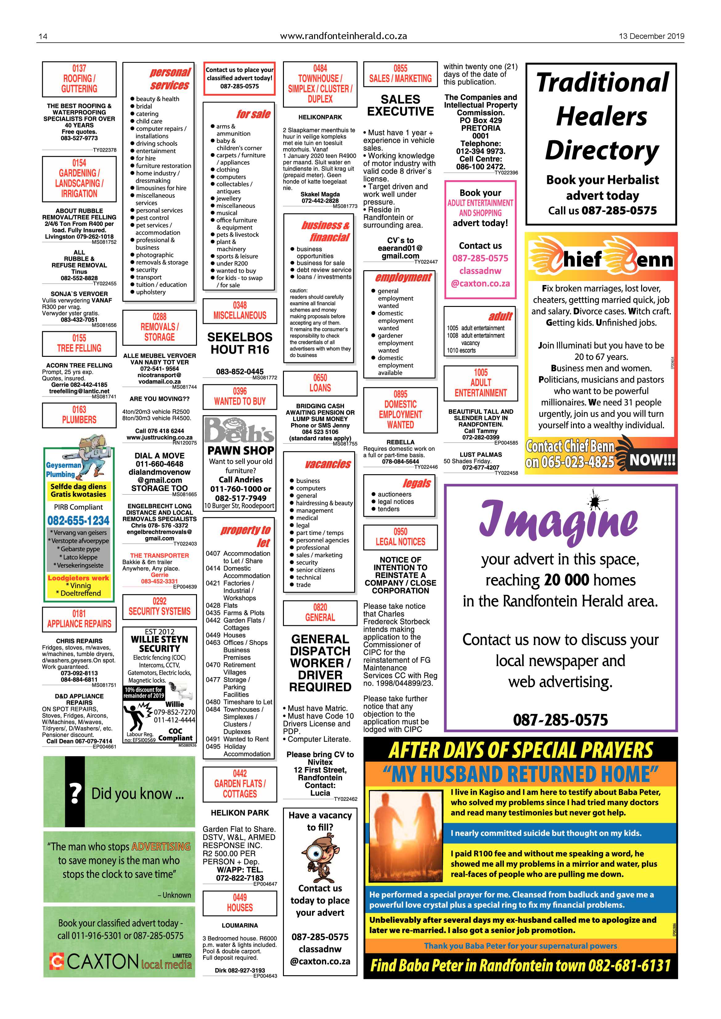 Randfontein Herald 13 December 2019 page 14