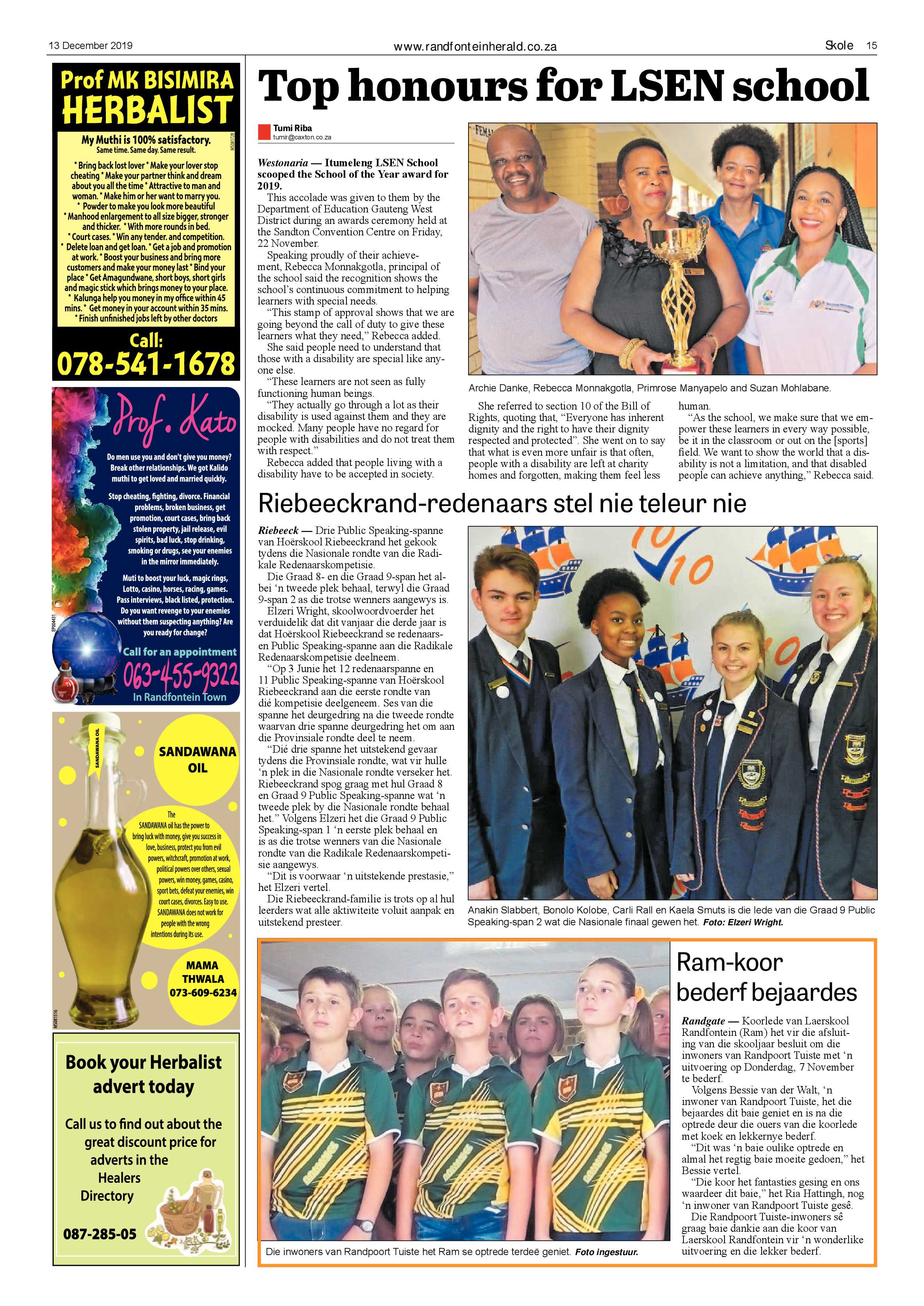 Randfontein Herald 13 December 2019 page 15