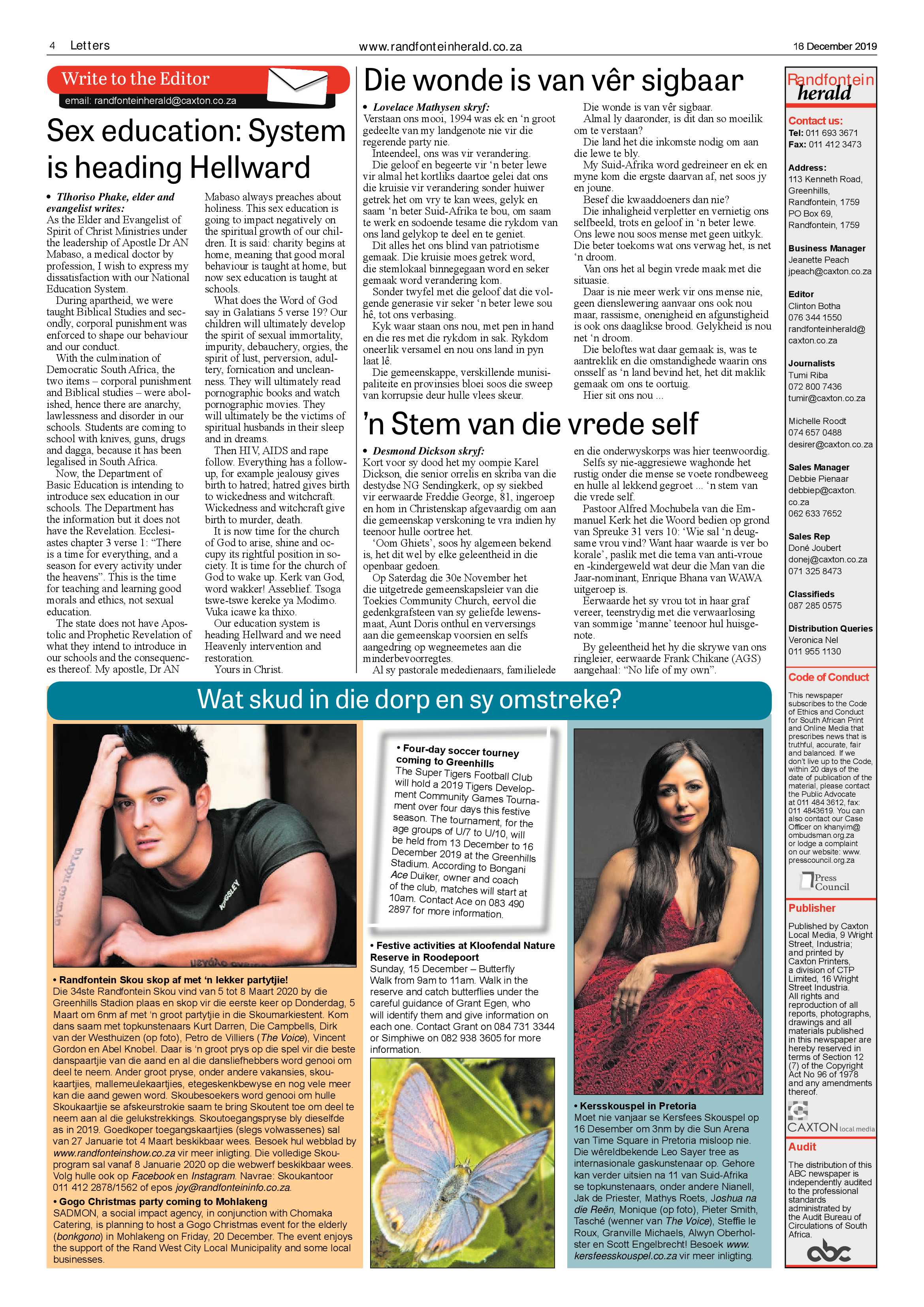 Randfontein Herald 13 December 2019 page 4
