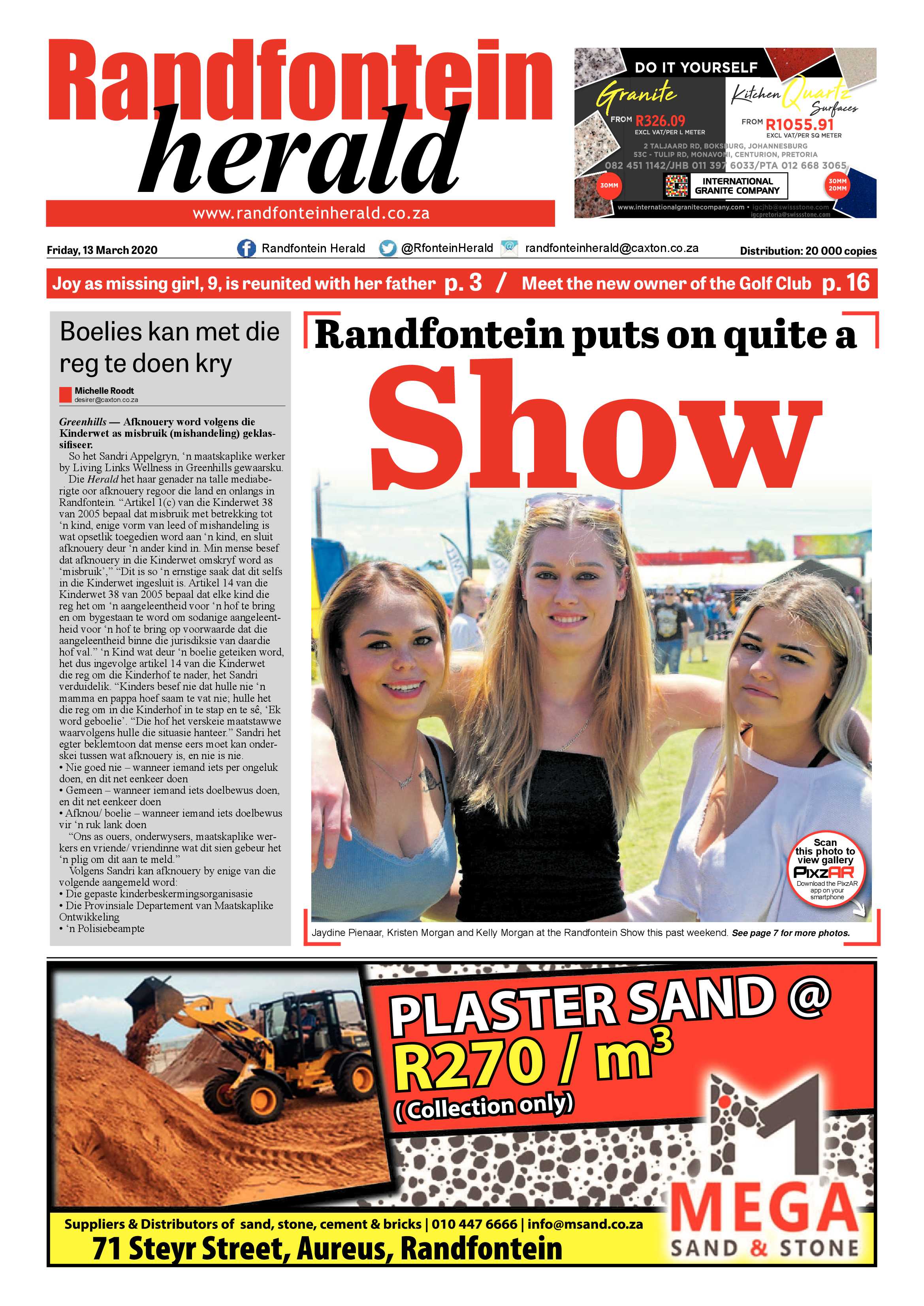 Randfontein Herald 13 March 2020 page 1