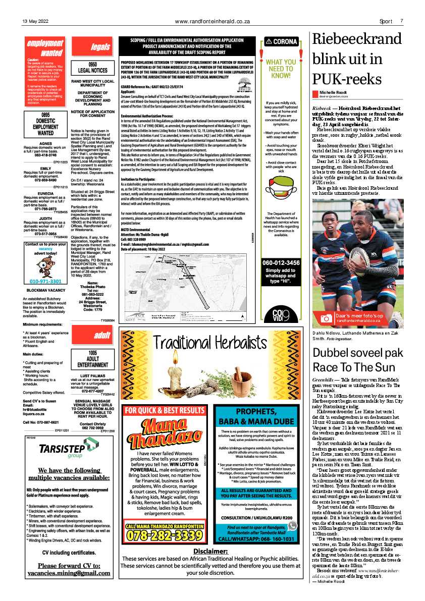 Randfontein Herald 13 May 2022 page 7