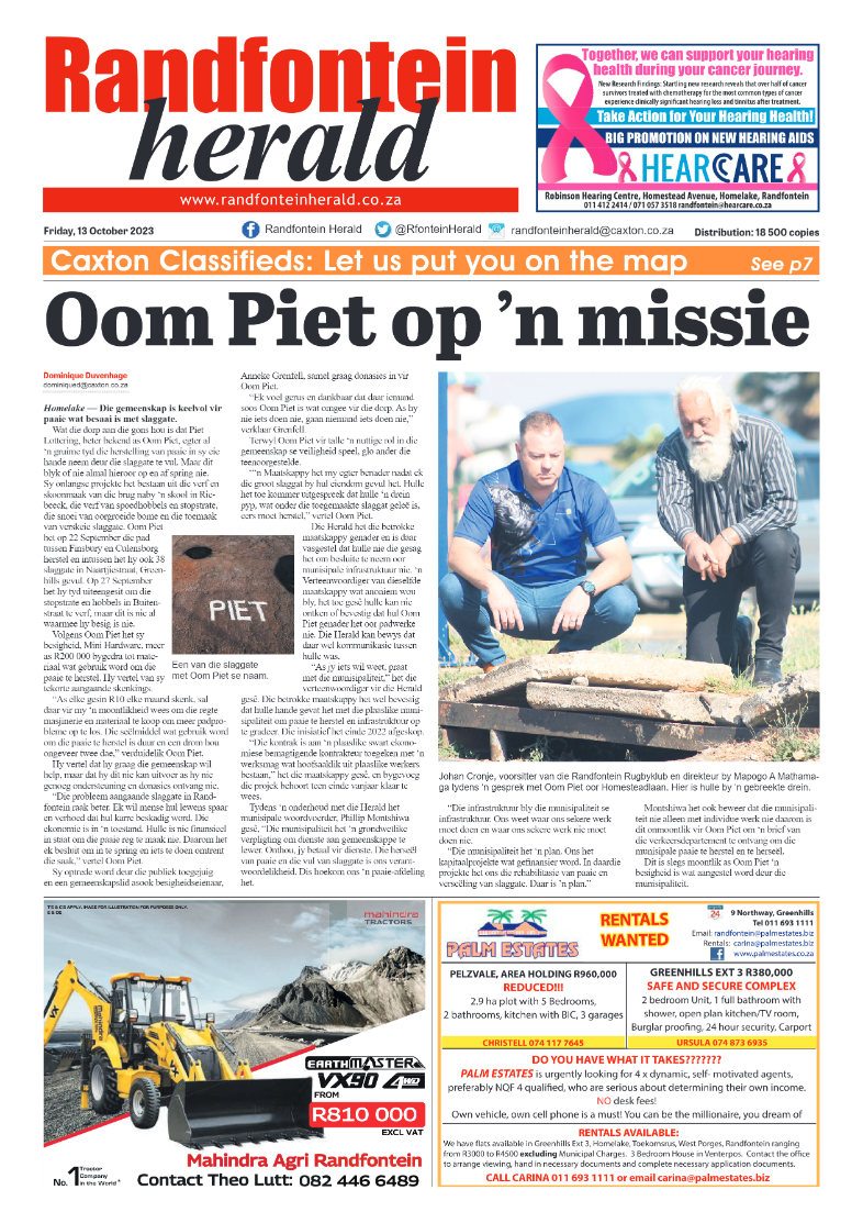 Randfontein Herald 13 October 2023 page 1