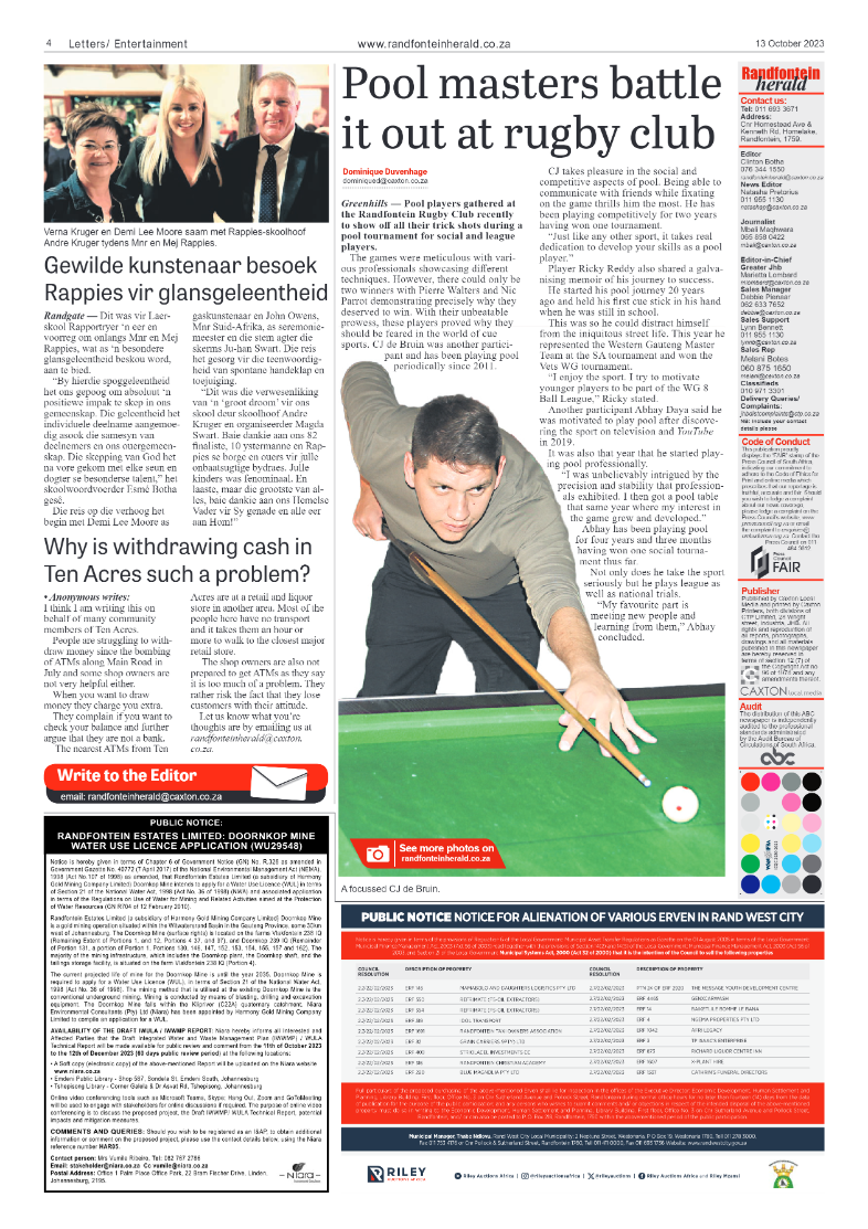 Randfontein Herald 13 October 2023 page 4