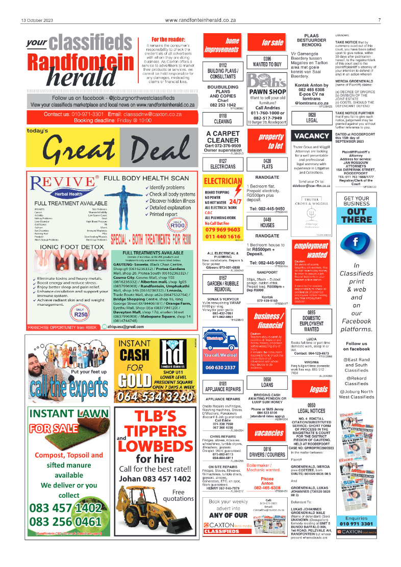 Randfontein Herald 13 October 2023 page 7