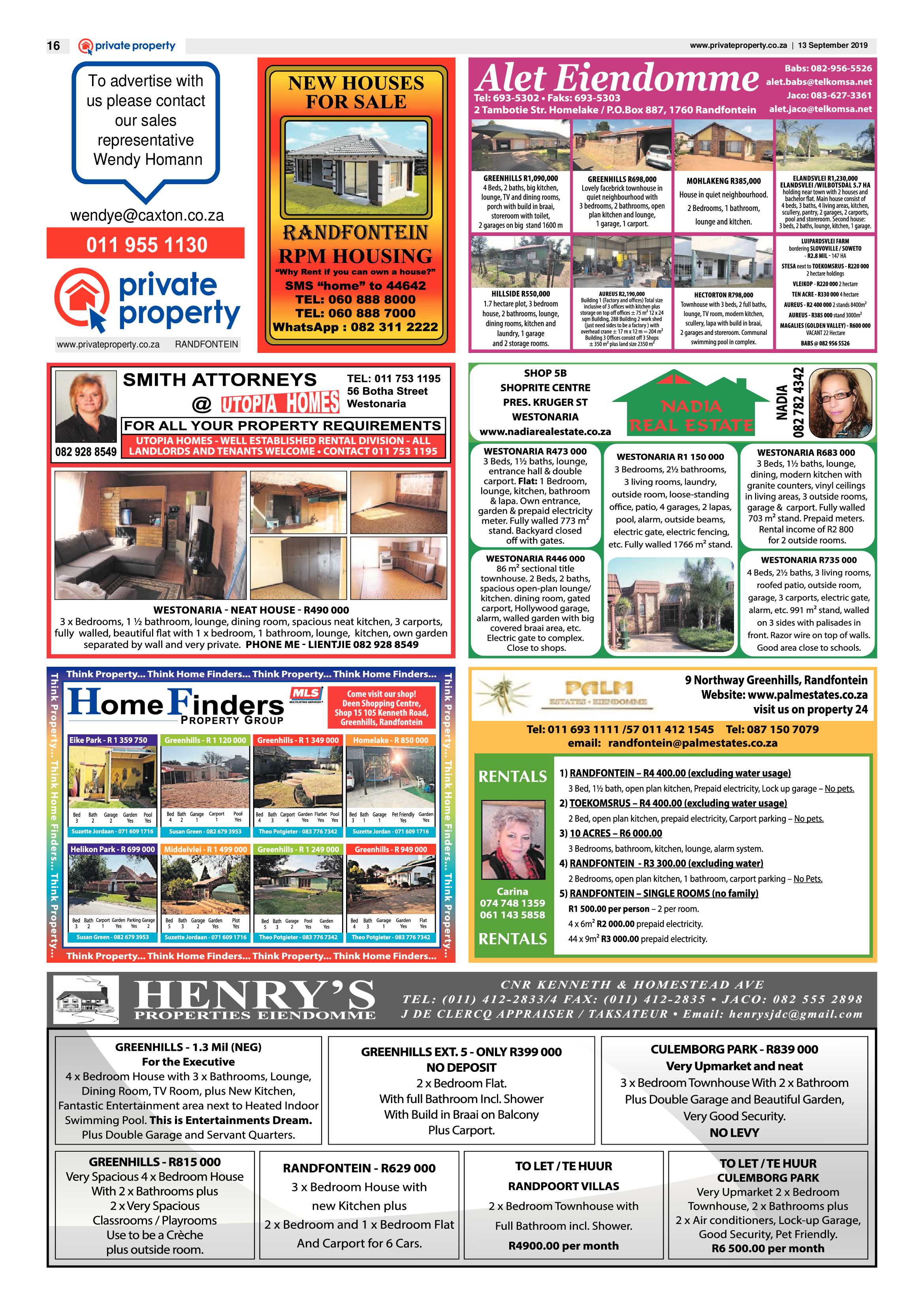 Randfontein Herald 13 September 2019 page 16