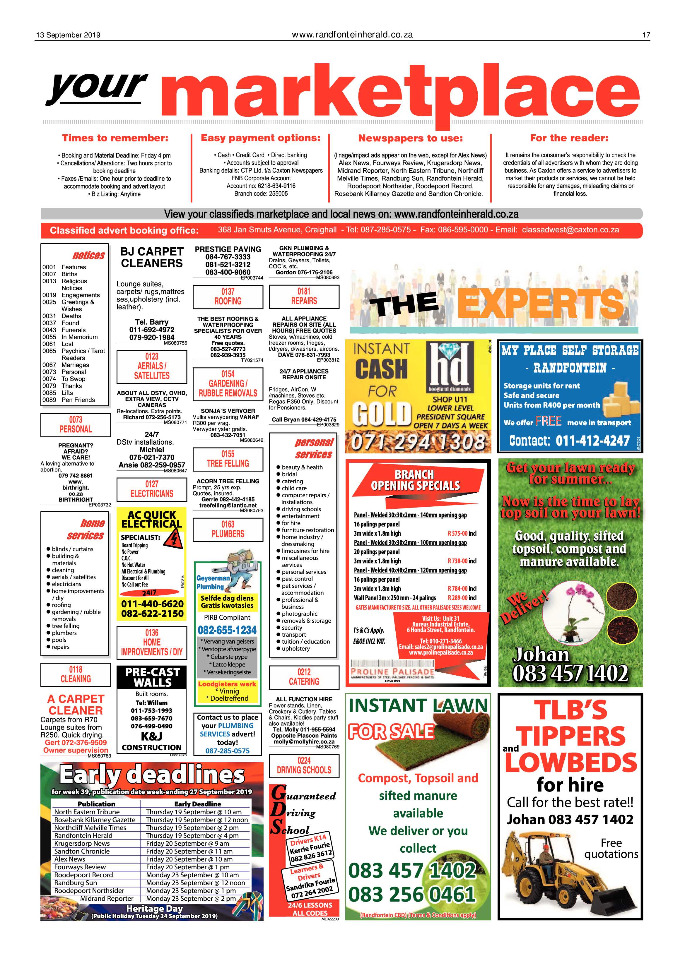 Randfontein Herald 13 September 2019 page 17