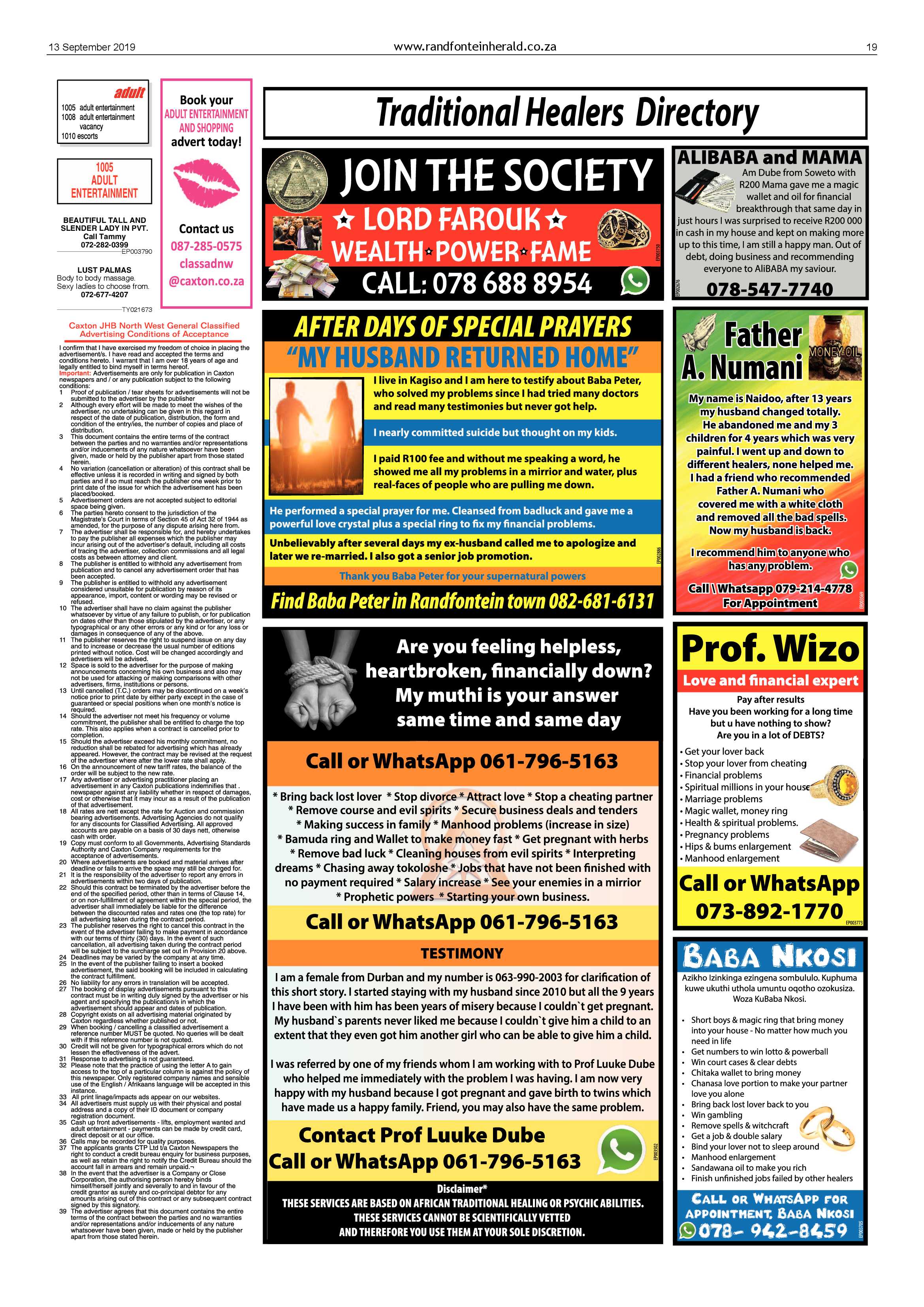Randfontein Herald 13 September 2019 page 19
