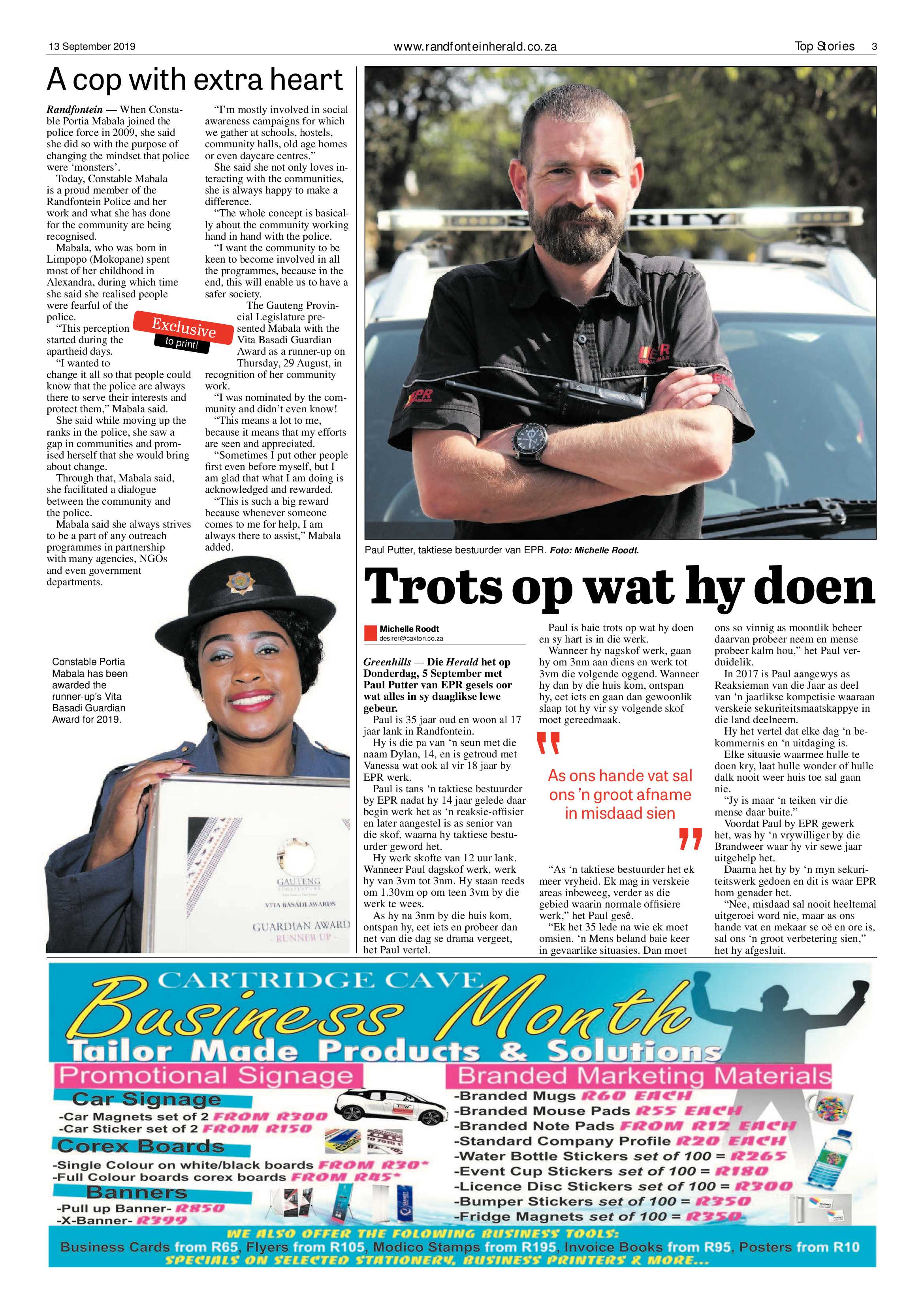 Randfontein Herald 13 September 2019 page 3