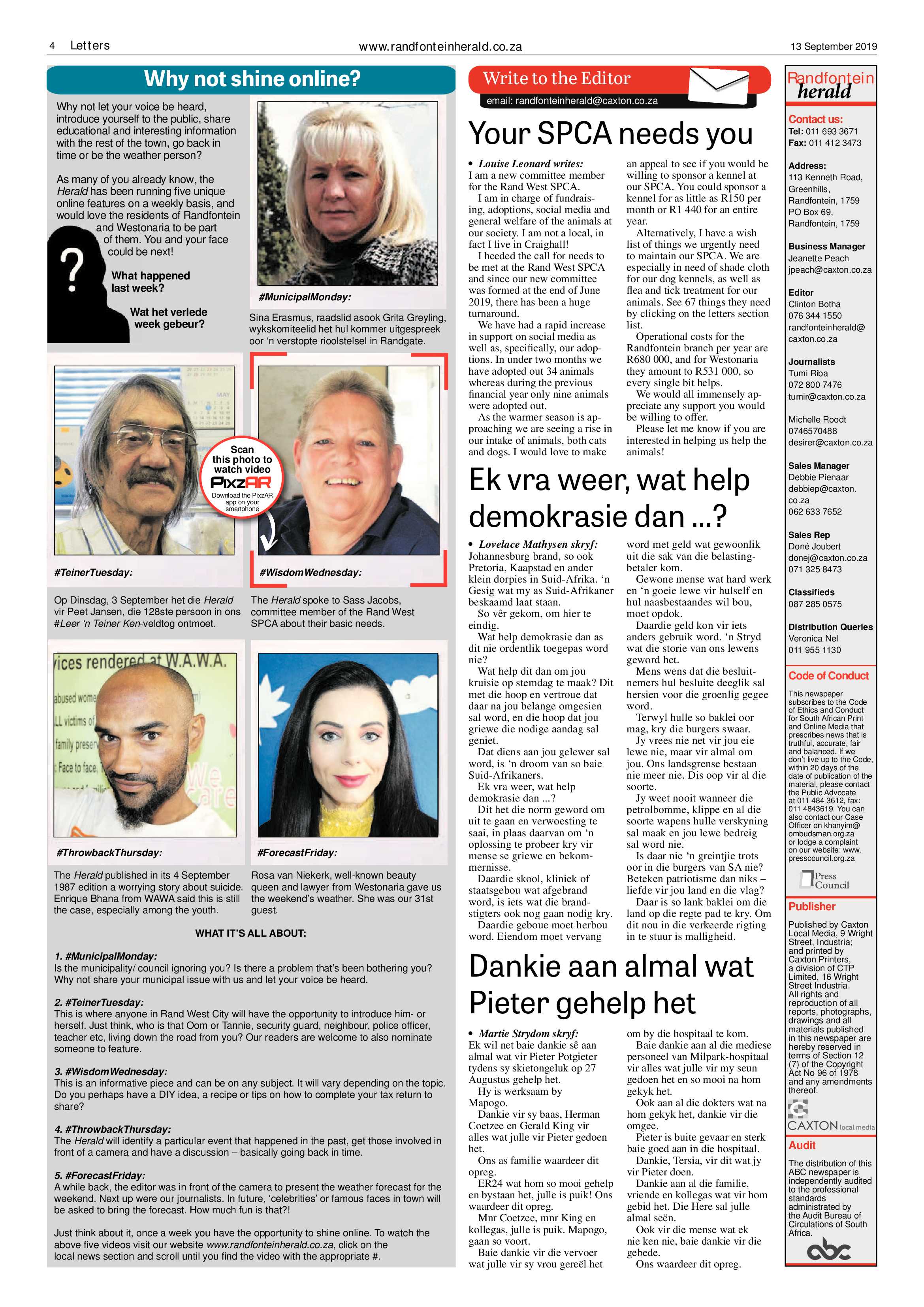 Randfontein Herald 13 September 2019 page 4