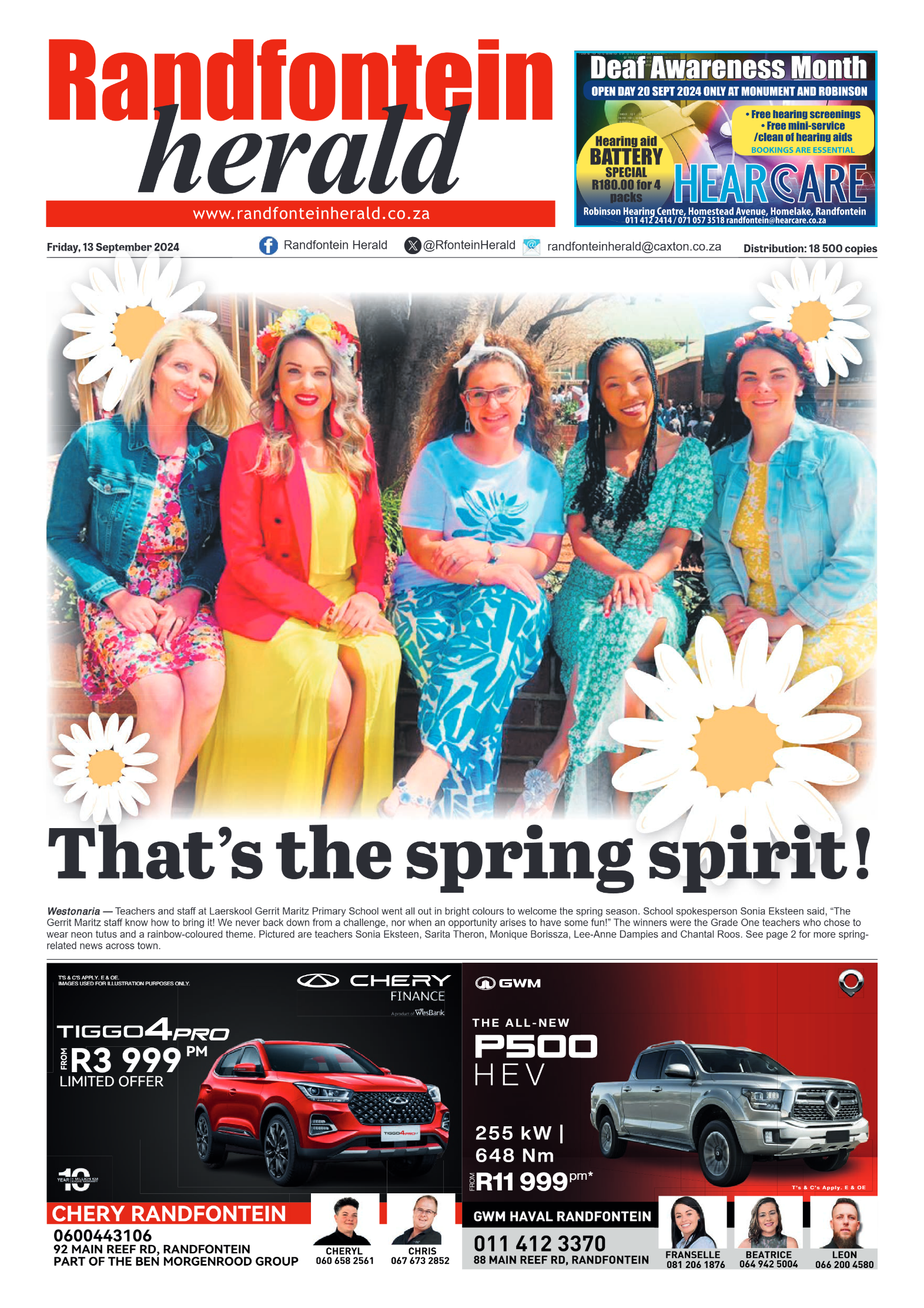 Randfontein Herald 13 September 2024 page 1