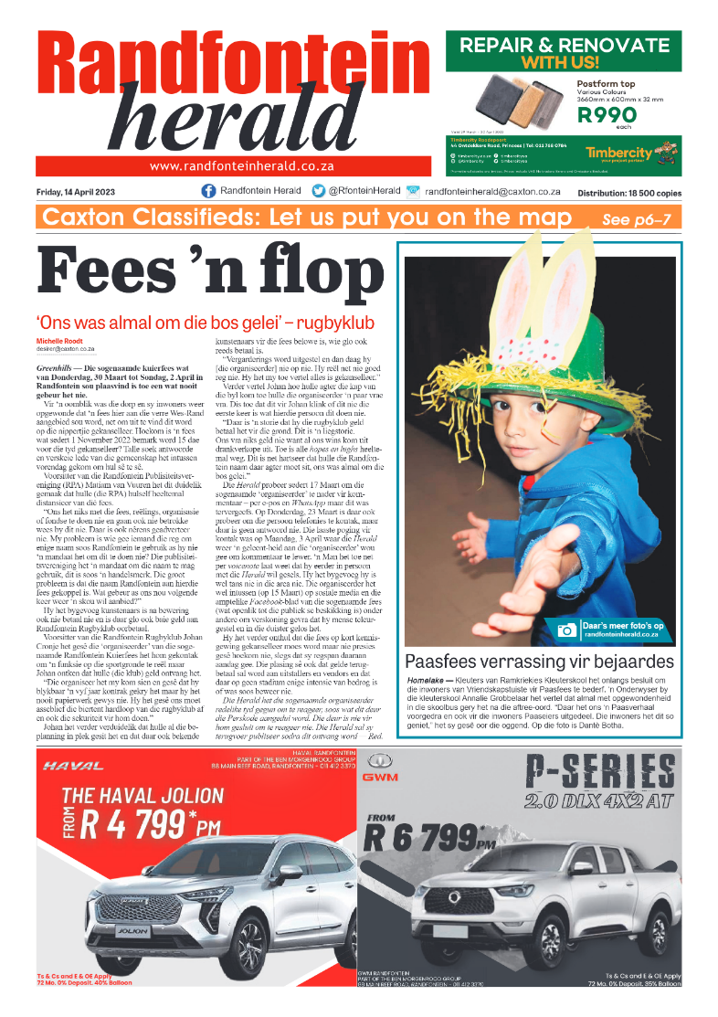 Randfontein Herald 14 April 2023 page 1